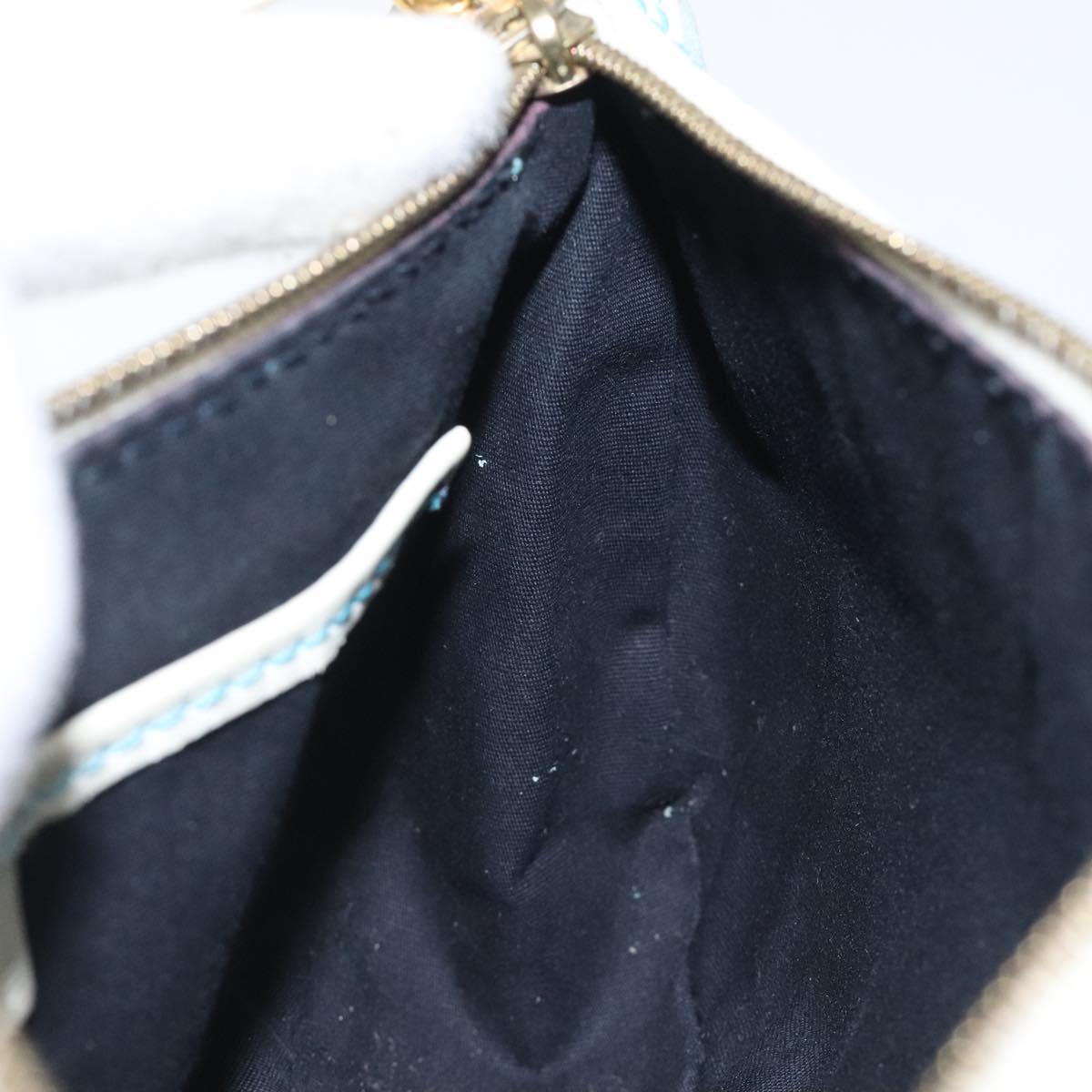 CELINE C Macadam Canvas Accessory Pouch Suede Light Blue Gold Auth 118180