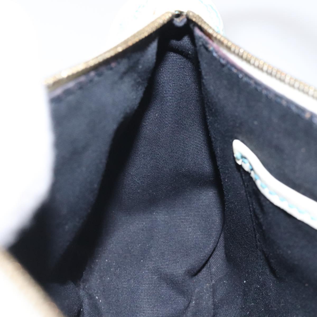 CELINE C Macadam Canvas Accessory Pouch Suede Light Blue Gold Auth 118180