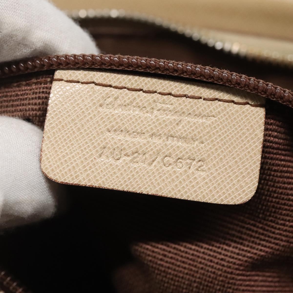 Salvatore Ferragamo Shoulder Bag Leather Beige Silver Auth 118188