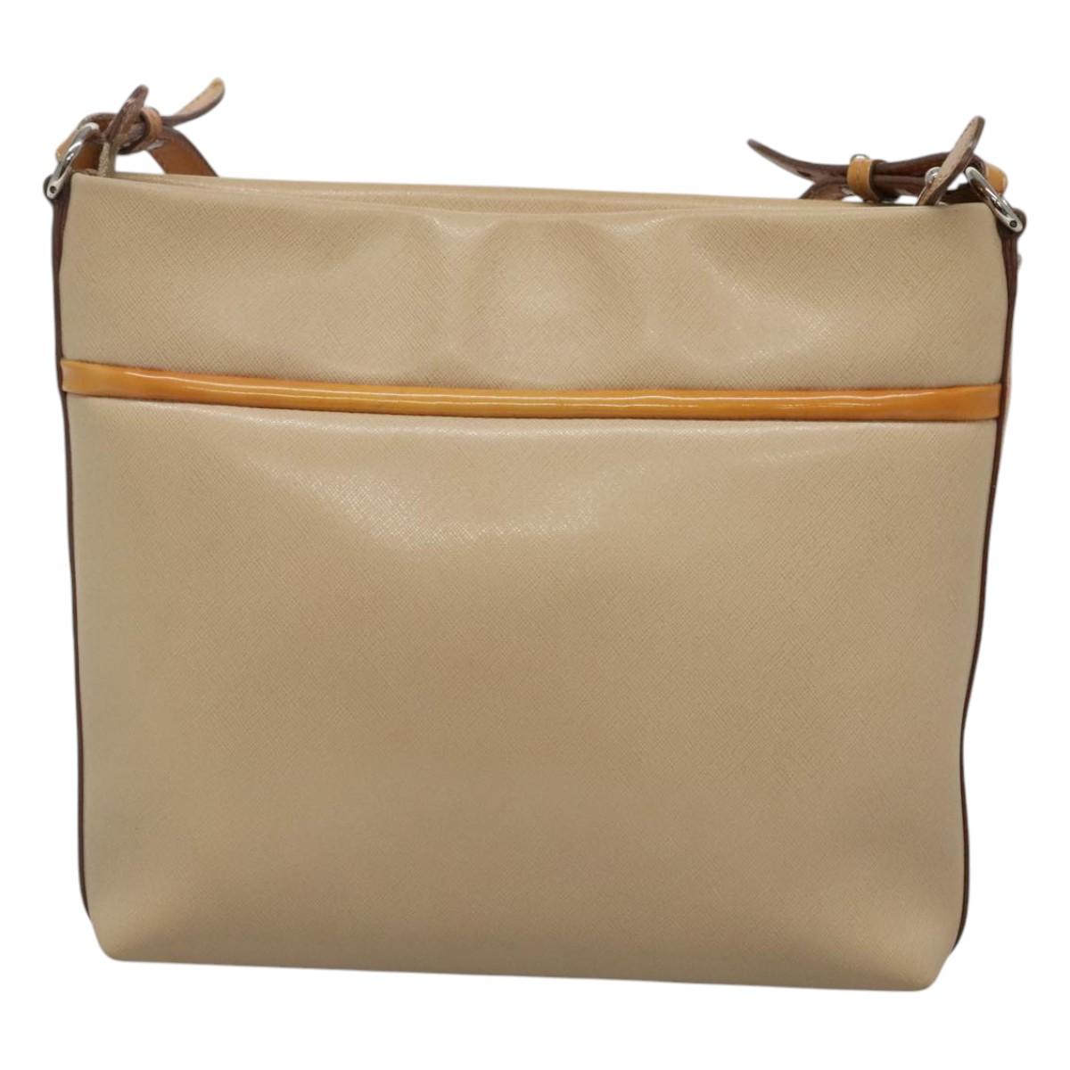Salvatore Ferragamo Shoulder Bag Leather Beige Silver Auth 118188