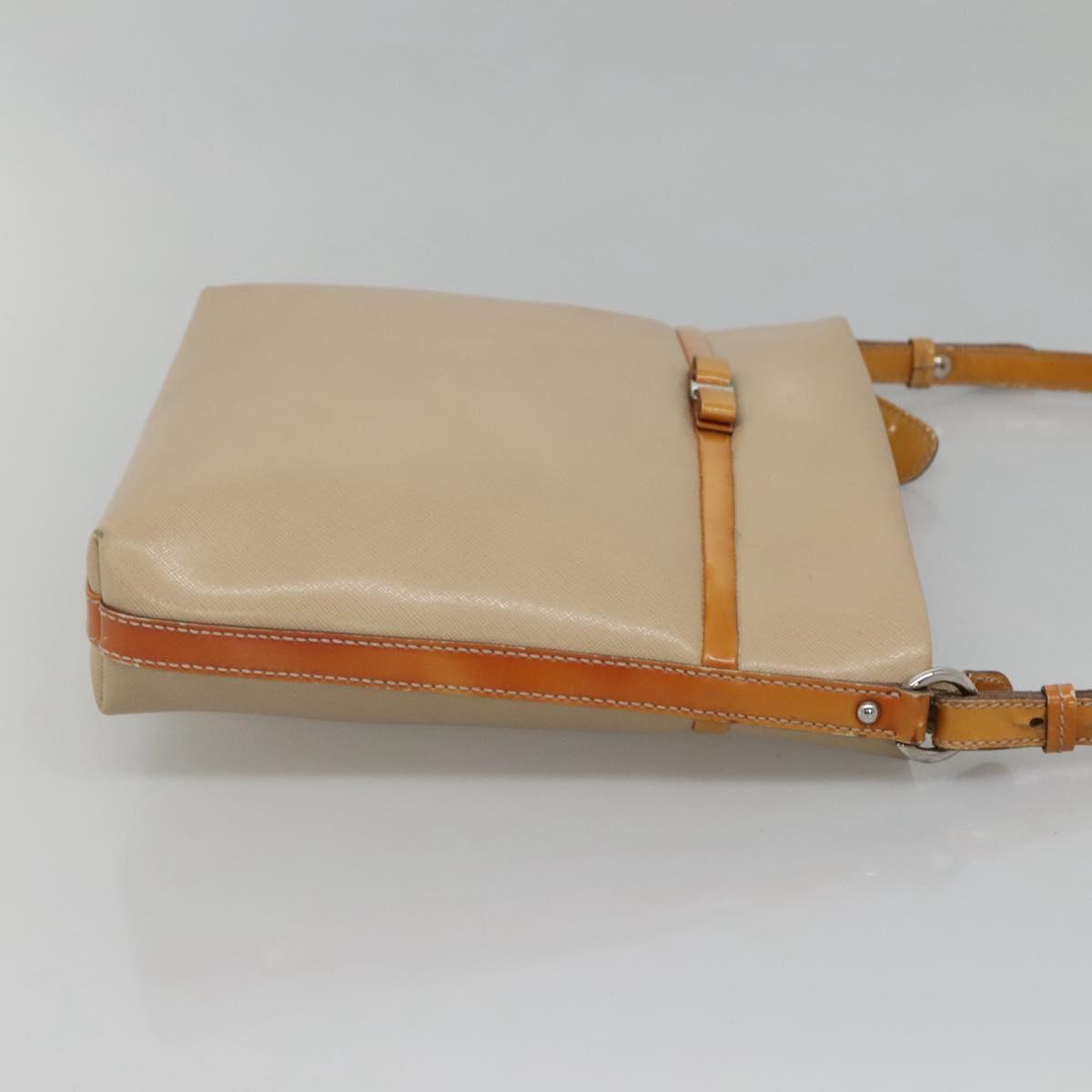 Salvatore Ferragamo Shoulder Bag Leather Beige Silver Auth 118188
