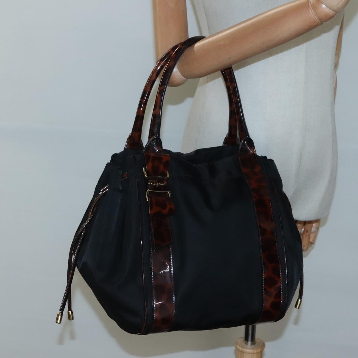 Salvatore Ferragamo Shoulder Bag Nylon Black Gold Auth 118189