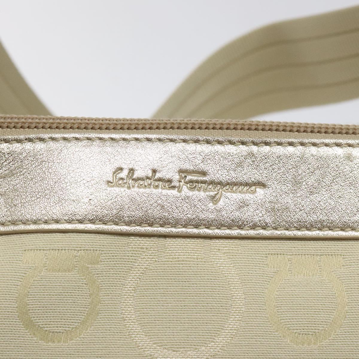 Salvatore Ferragamo Gancini Shoulder Bag Canvas Cream Gold Auth 118190
