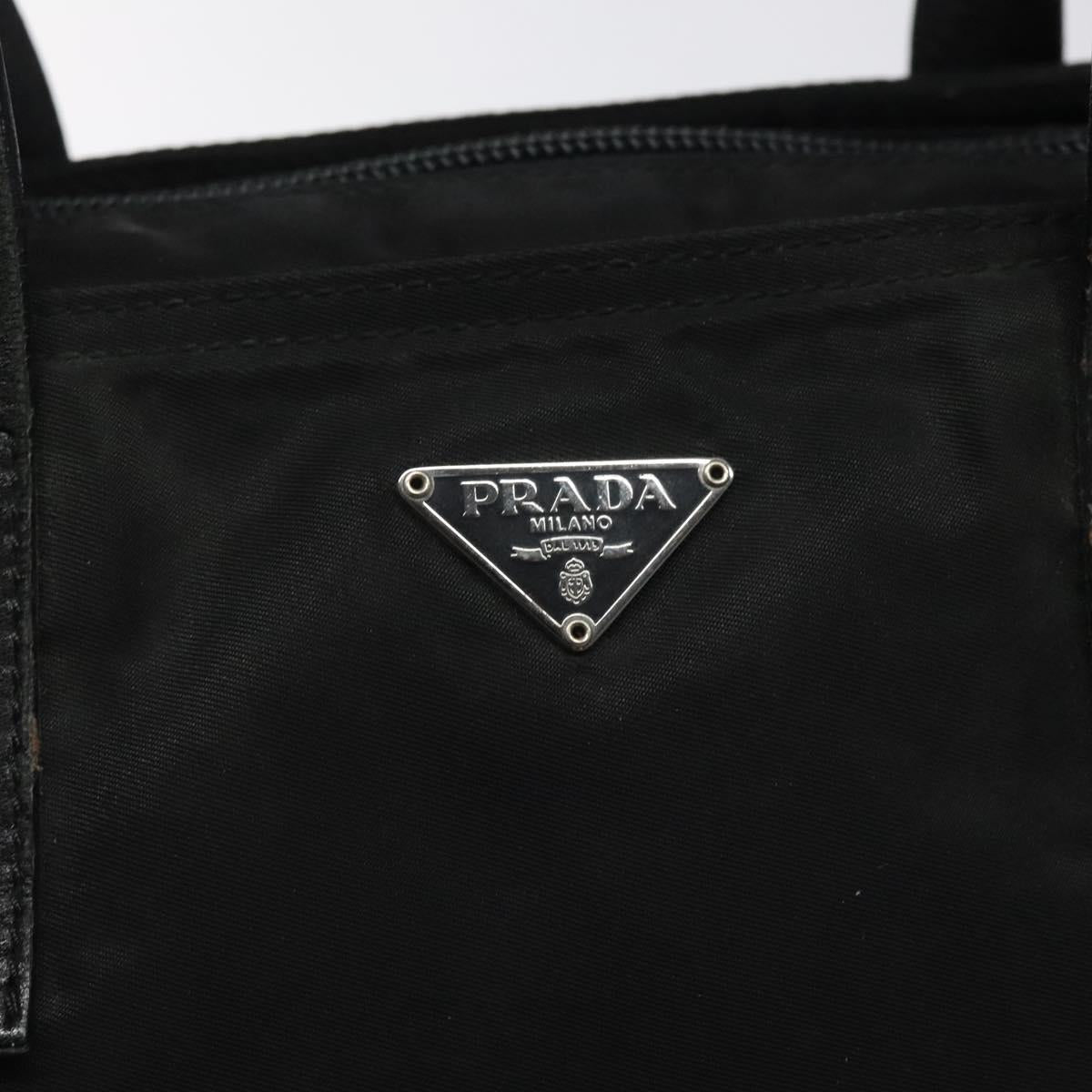 PRADA Hand Bag Nylon Black Silver Auth 118193