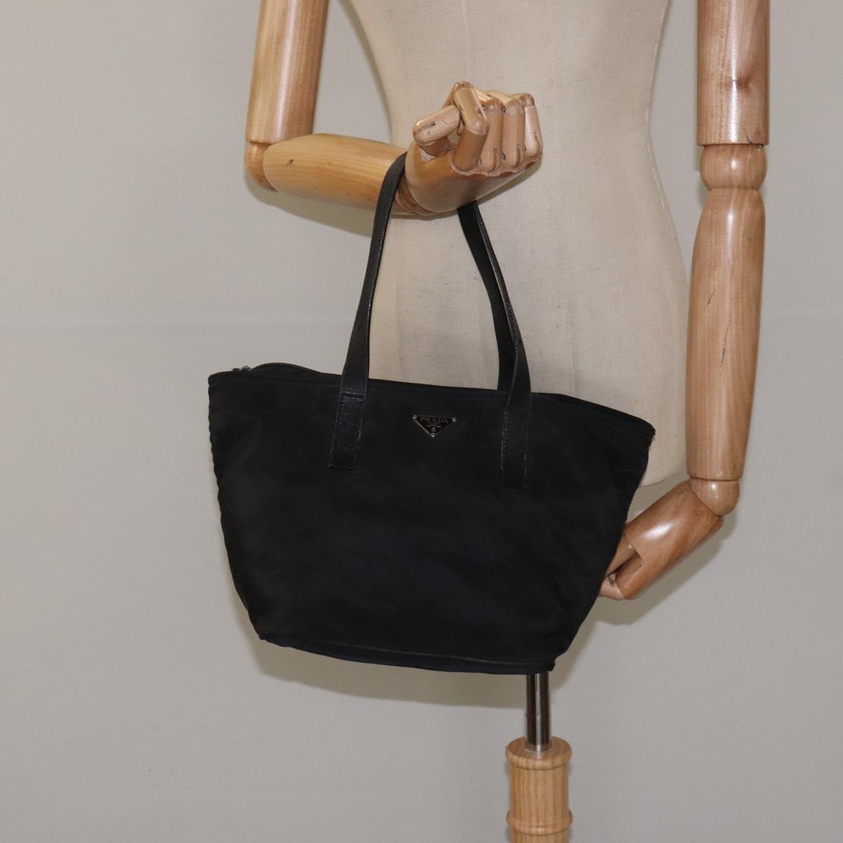 PRADA Hand Bag Nylon Black Silver Auth 118193