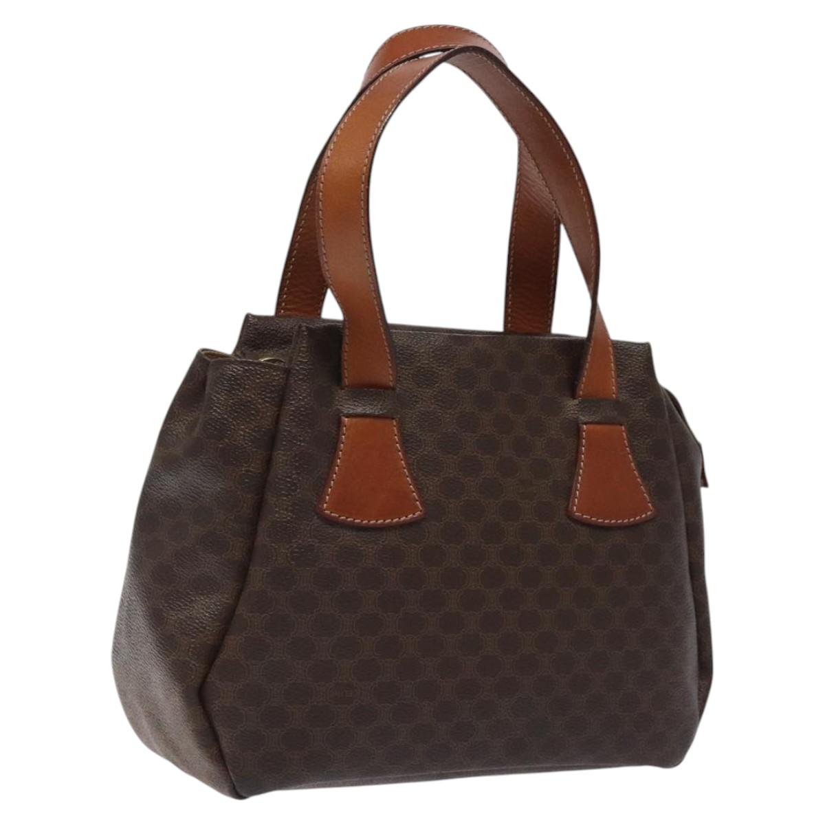 CELINE Macadam Canvas Hand Bag PVC Leather Brown Gold Auth 118198