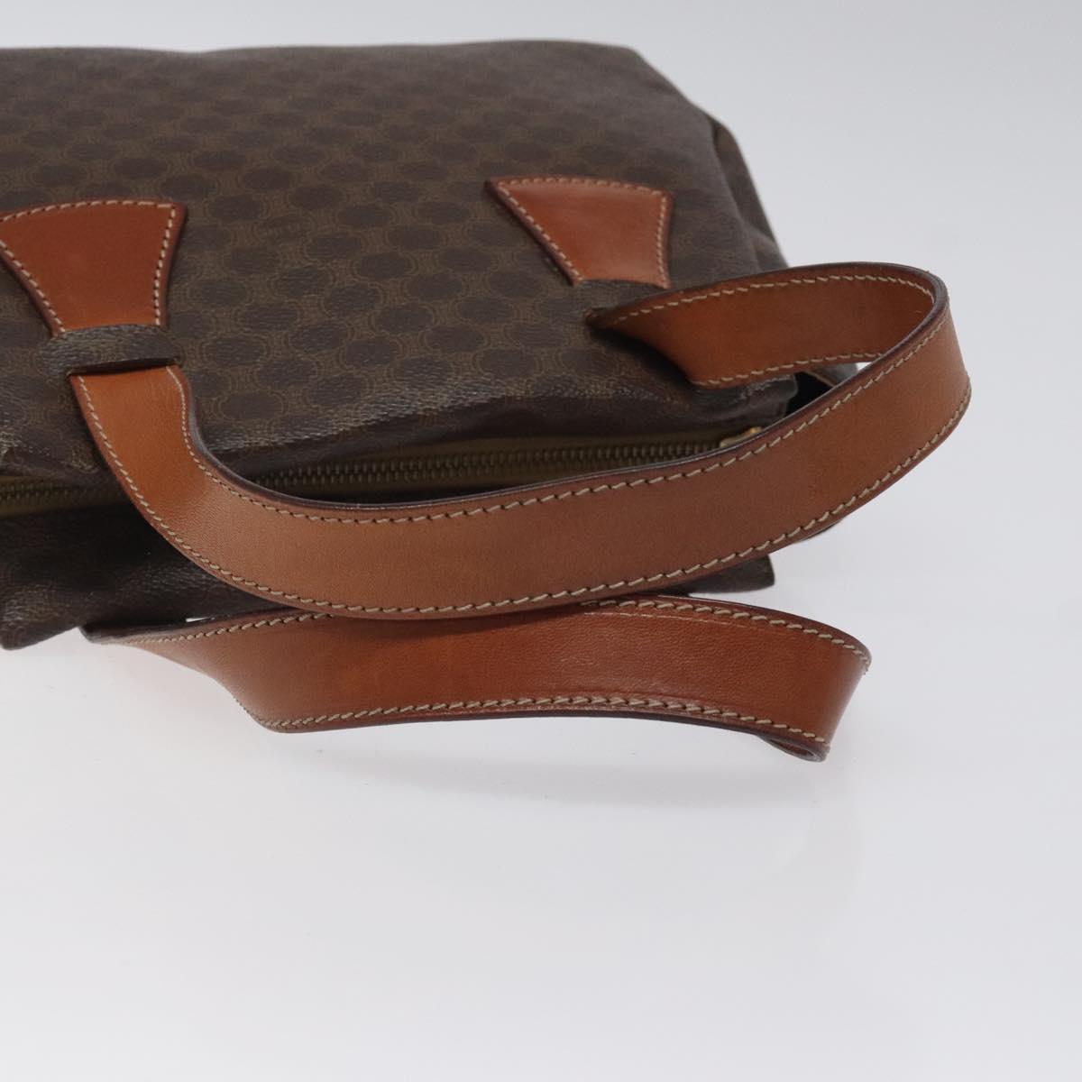 CELINE Macadam Canvas Hand Bag PVC Leather Brown Gold Auth 118198