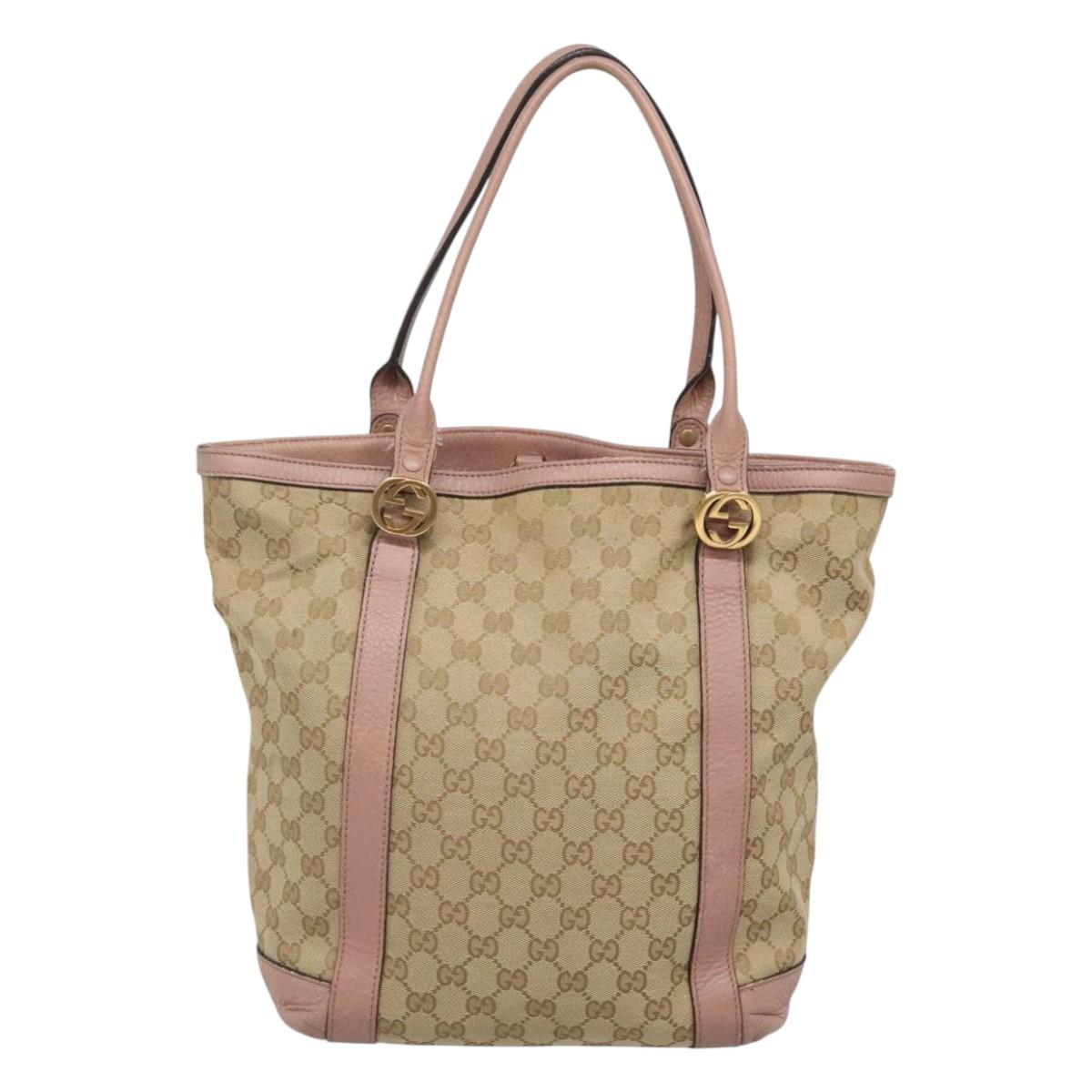 GUCCI GG Canvas Shoulder Bag Beige Gold 342591 Auth 118199