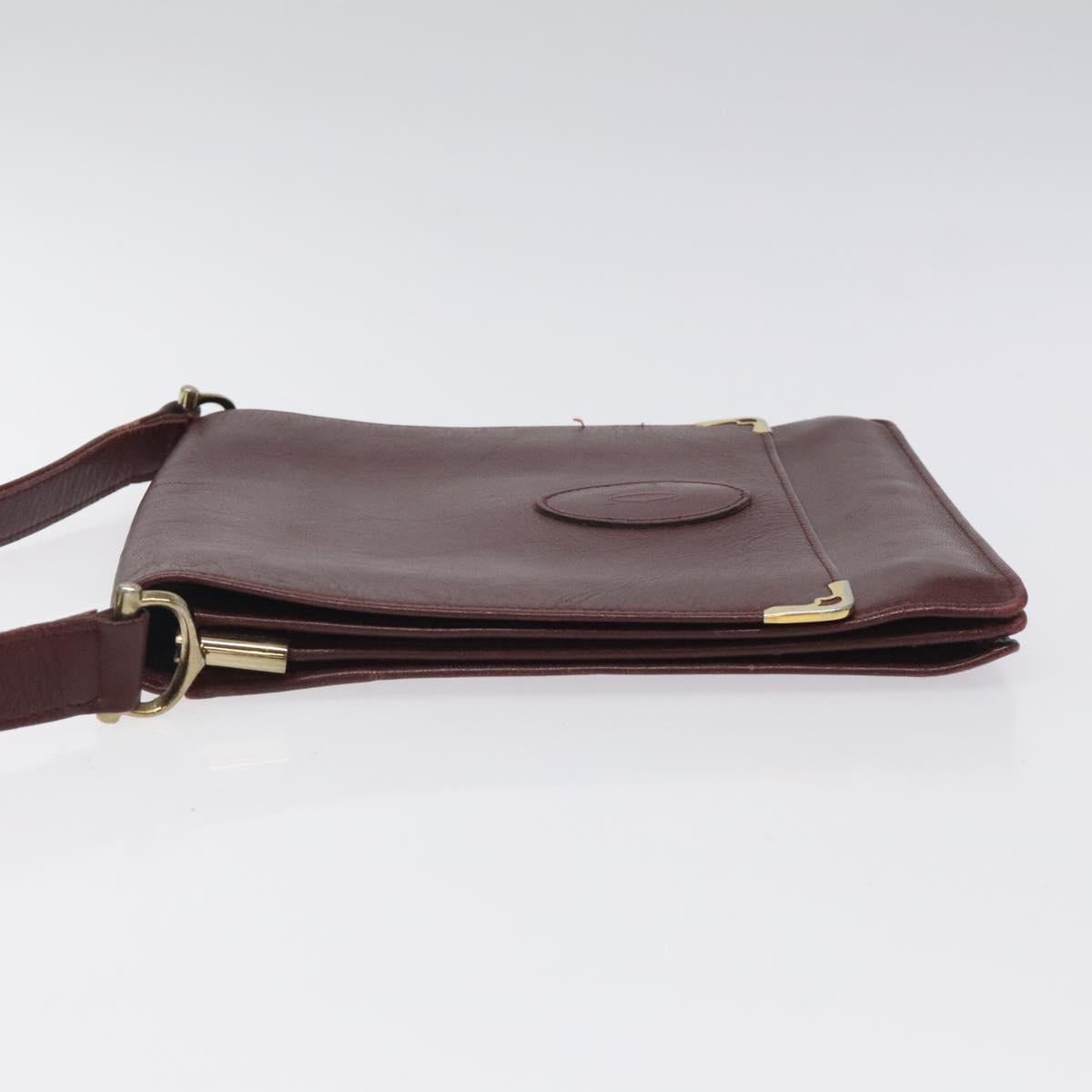 CARTIER Must Line Shoulder Bag Leather Wine Red Gold Auth 118206