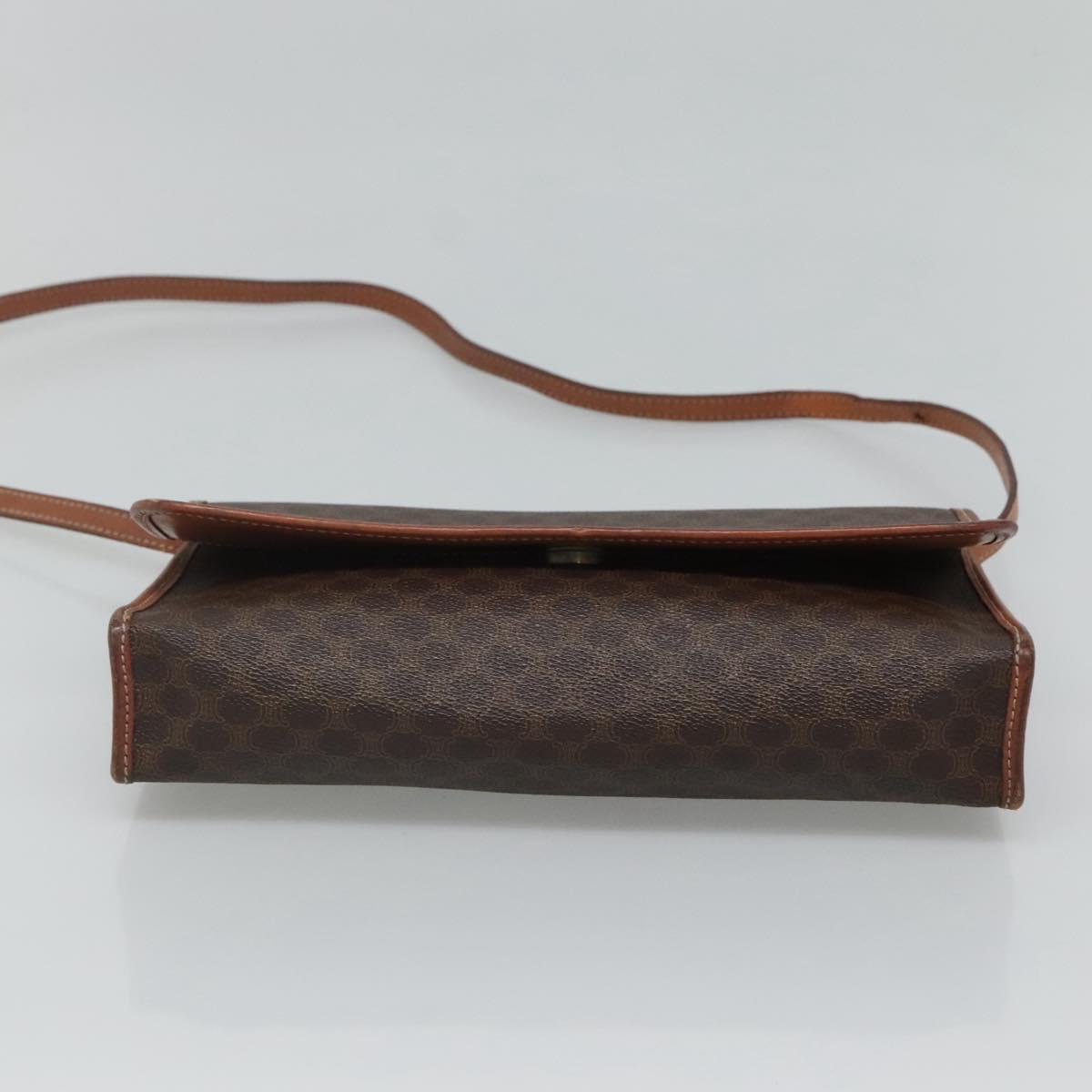 CELINE Macadam Canvas Shoulder Bag PVC Leather Brown Gold Auth 118208