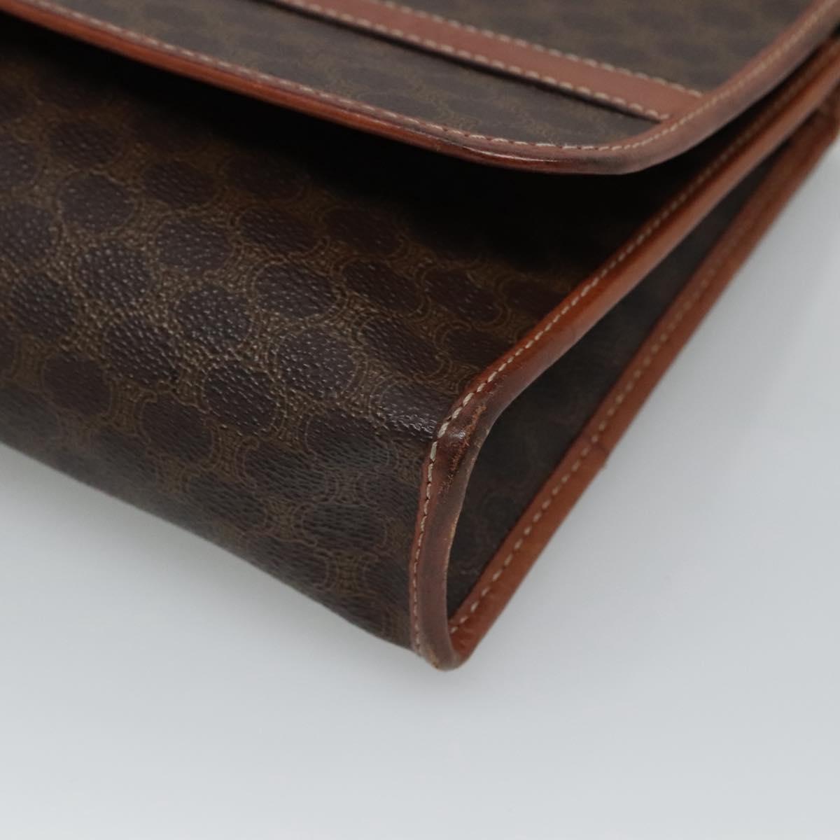 CELINE Macadam Canvas Shoulder Bag PVC Leather Brown Gold Auth 118208