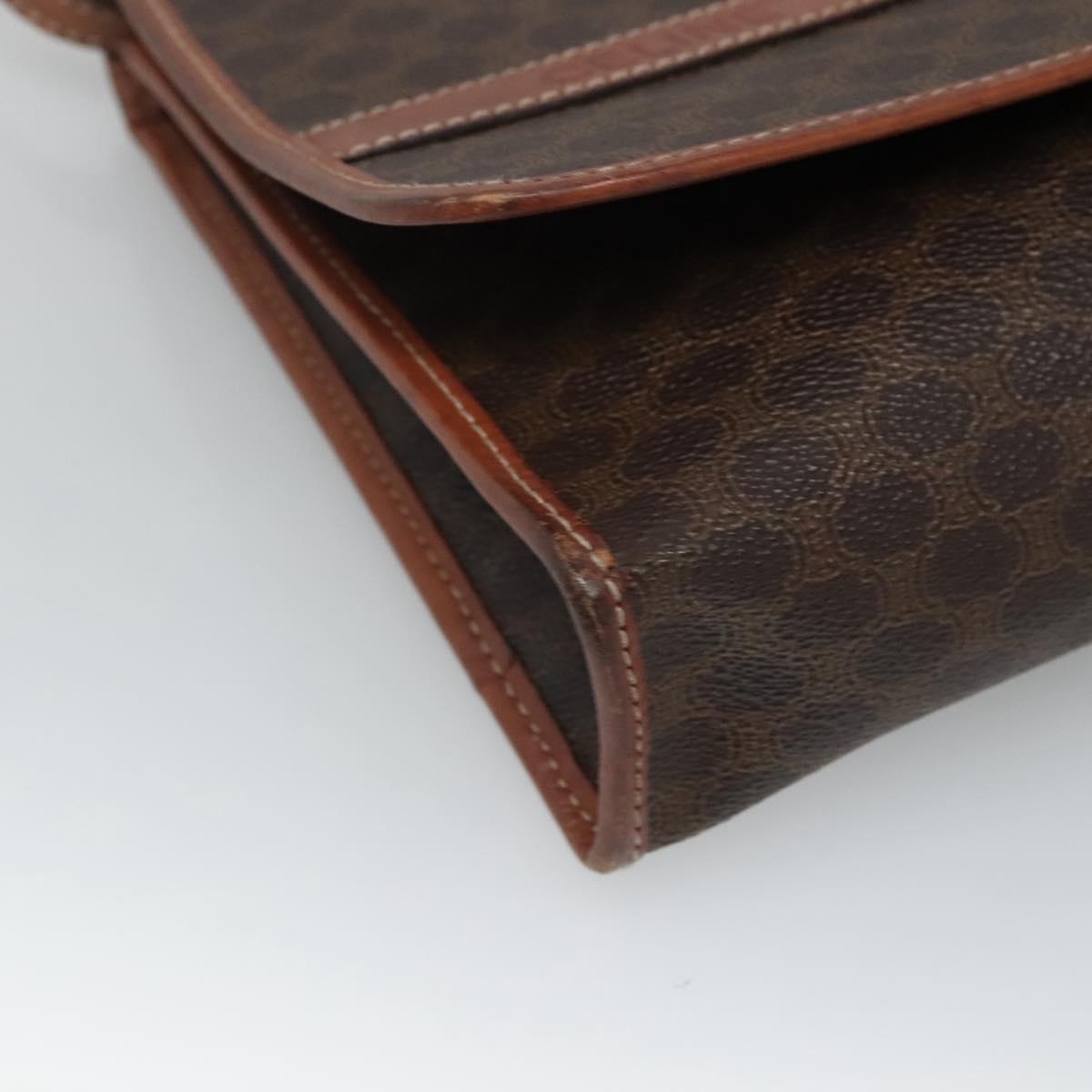 CELINE Macadam Canvas Shoulder Bag PVC Leather Brown Gold Auth 118208