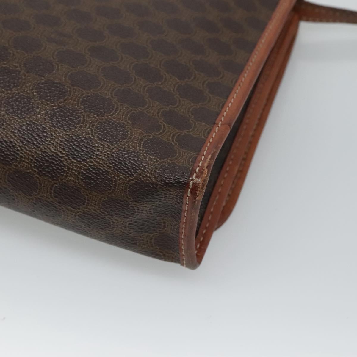 CELINE Macadam Canvas Shoulder Bag PVC Leather Brown Gold Auth 118208