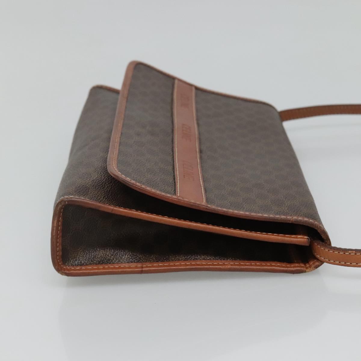 CELINE Macadam Canvas Shoulder Bag PVC Leather Brown Gold Auth 118208