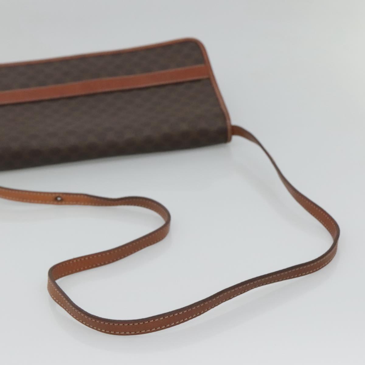 CELINE Macadam Canvas Shoulder Bag PVC Leather Brown Gold Auth 118208