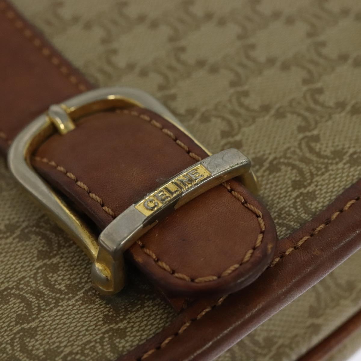 CELINE Macadam Canvas Shoulder Bag PVC Beige Gold Auth 118209