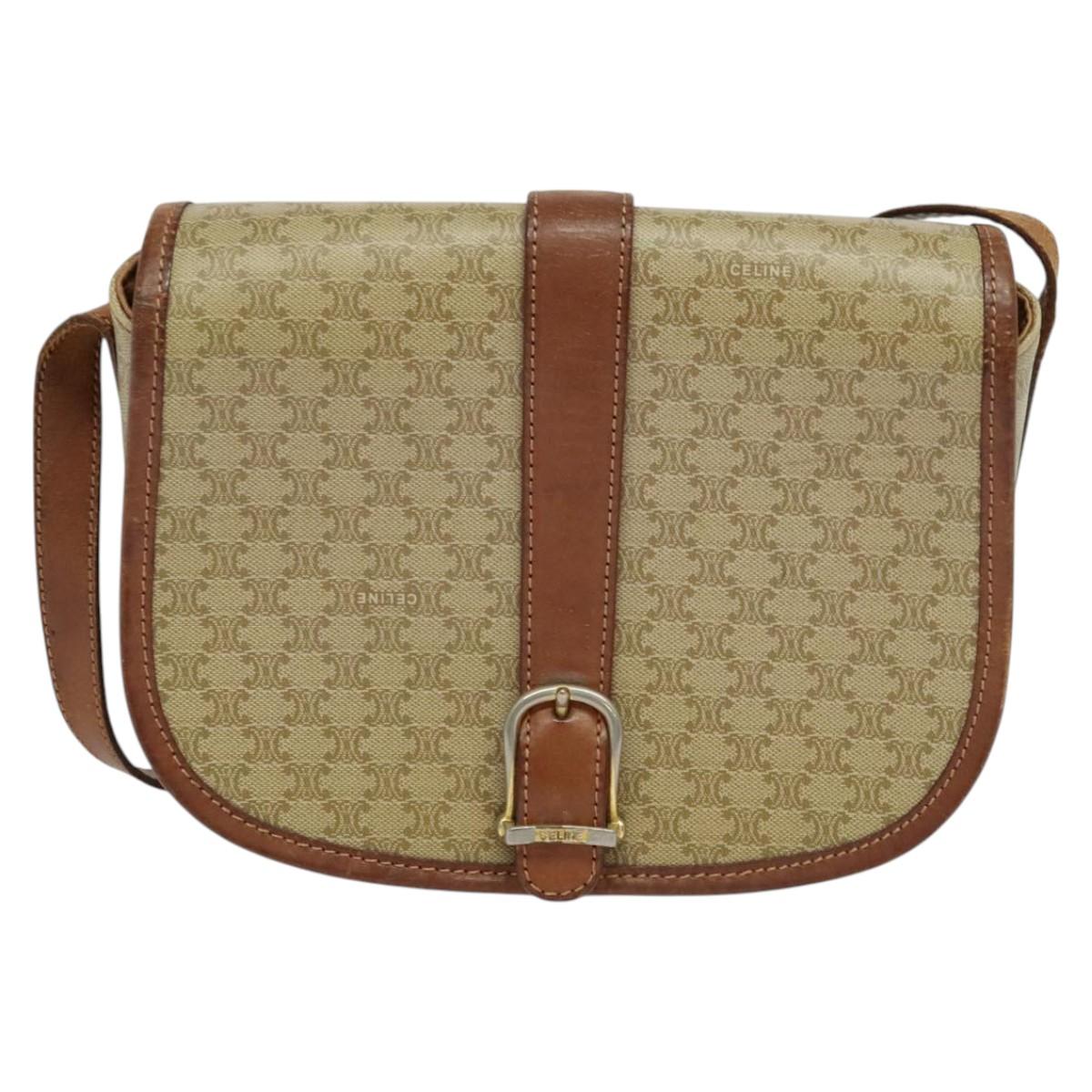 CELINE Macadam Canvas Shoulder Bag PVC Beige Gold Auth 118209