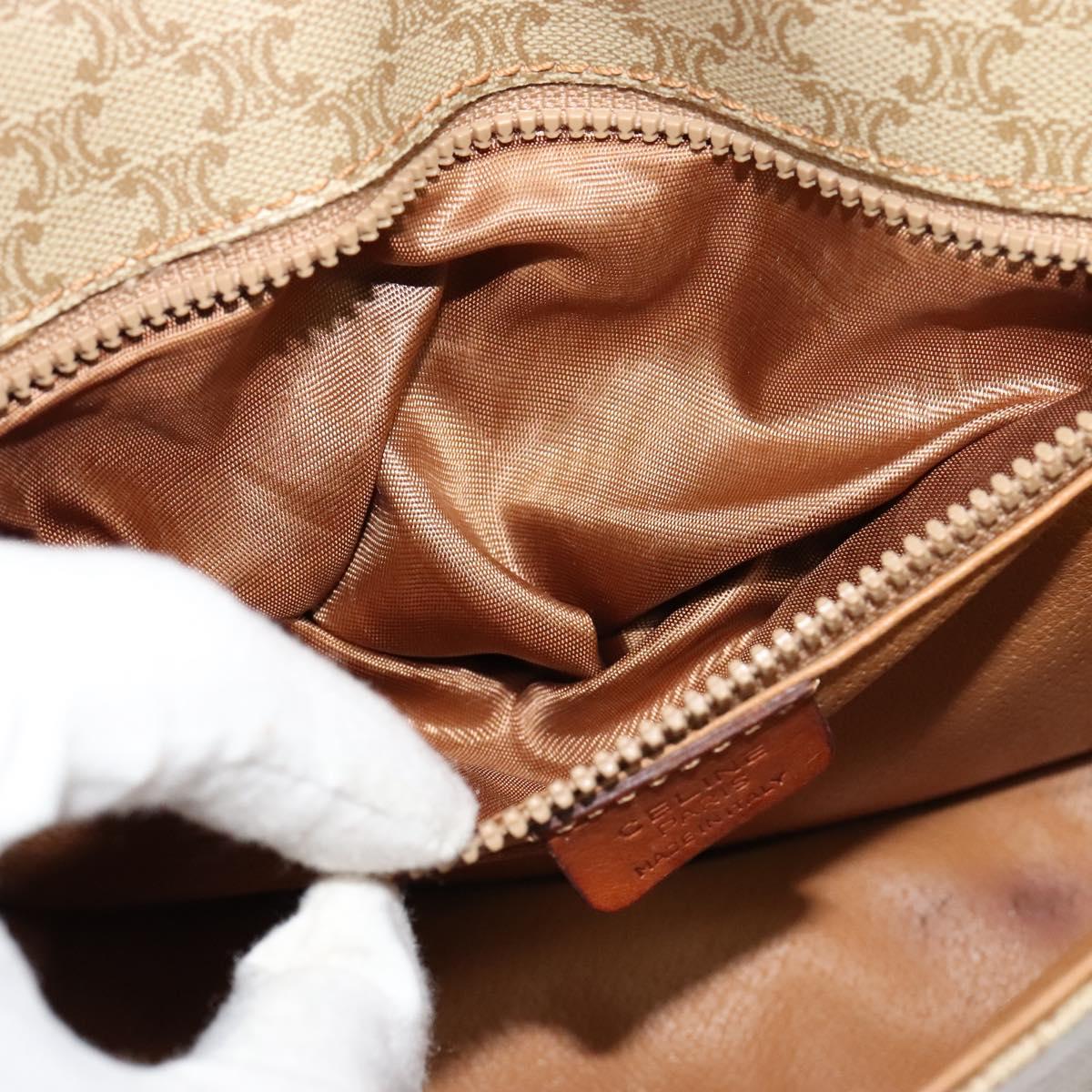 CELINE Macadam Canvas Shoulder Bag PVC Beige Gold Auth 118209