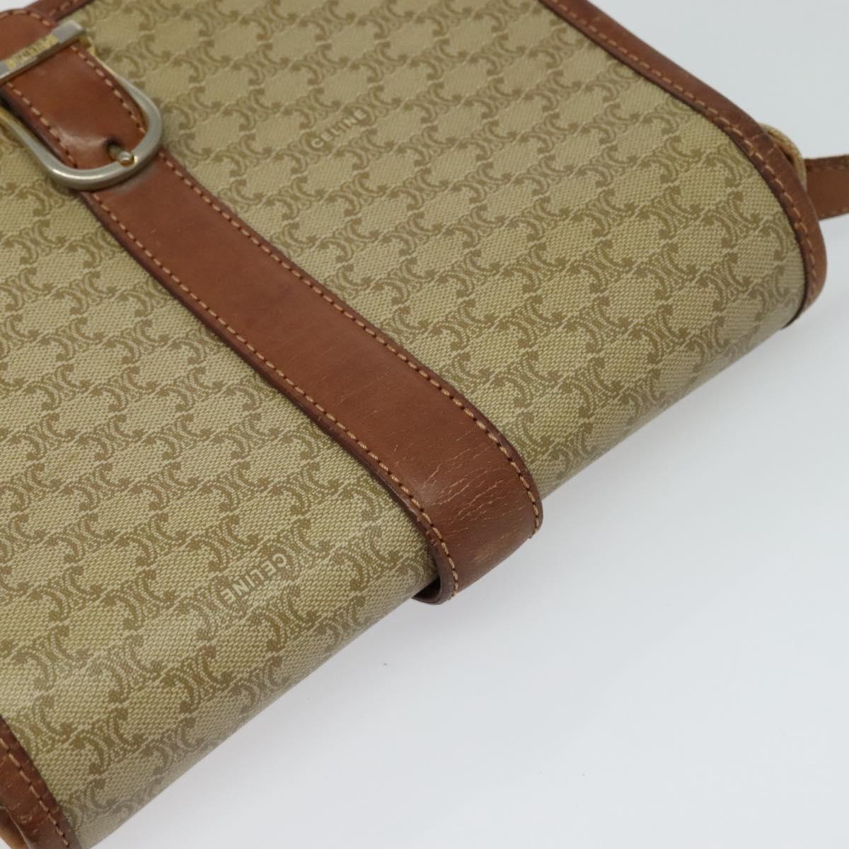 CELINE Macadam Canvas Shoulder Bag PVC Beige Gold Auth 118209