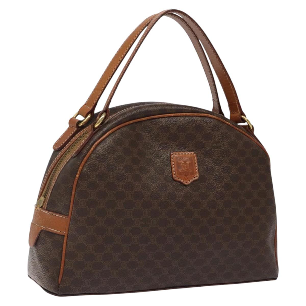 CELINE Macadam Canvas Hand Bag PVC Leather Brown Gold Auth 118211