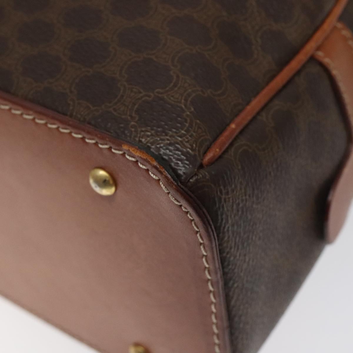 CELINE Macadam Canvas Hand Bag PVC Leather Brown Gold Auth 118211