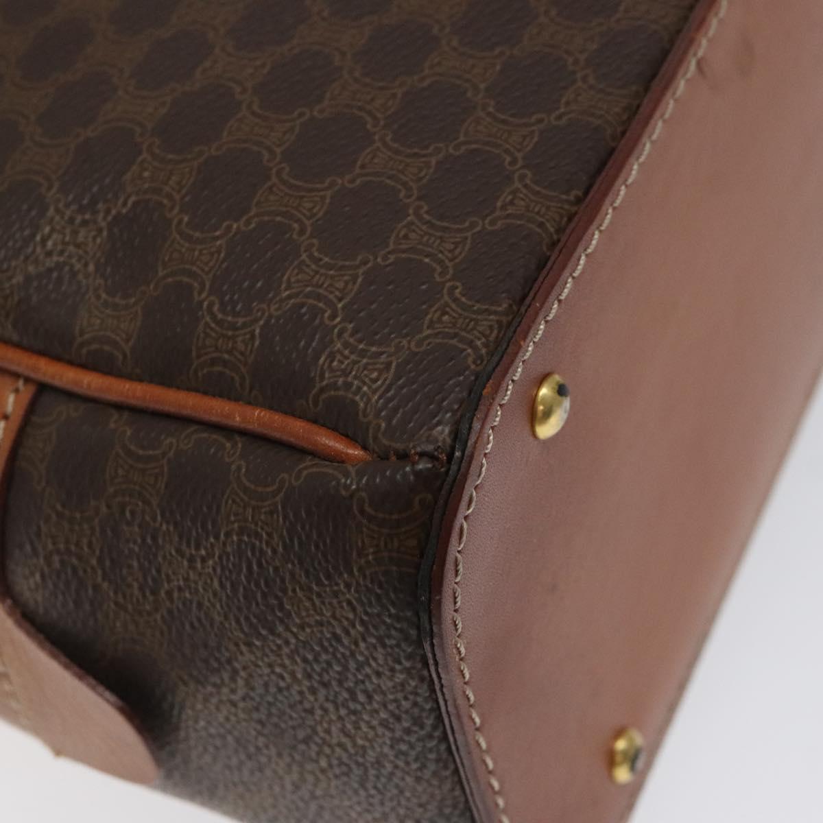 CELINE Macadam Canvas Hand Bag PVC Leather Brown Gold Auth 118211