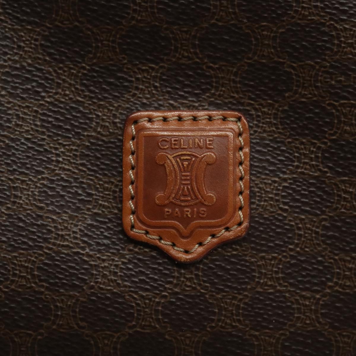 CELINE Macadam Canvas Hand Bag PVC Leather Brown Gold Auth 118211