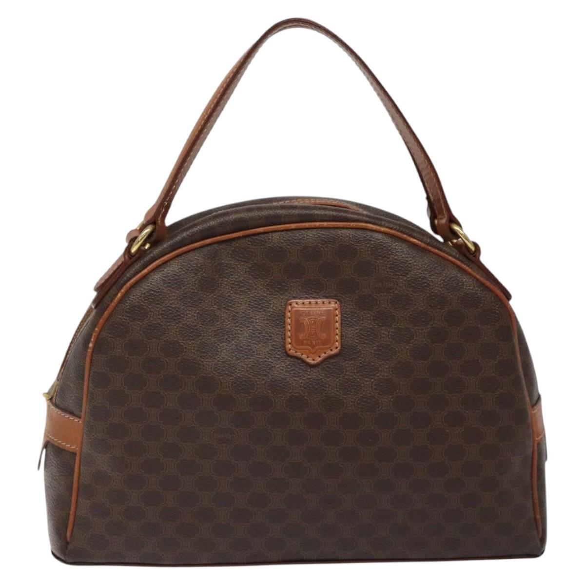 CELINE Macadam Canvas Hand Bag PVC Leather Brown Gold Auth 118211