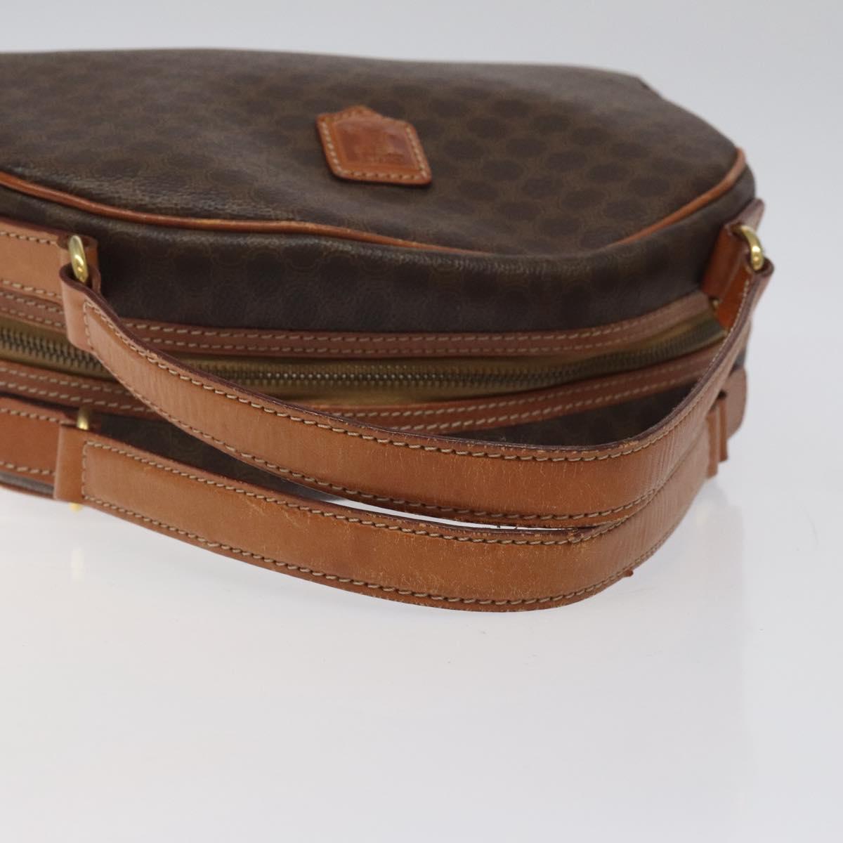 CELINE Macadam Canvas Hand Bag PVC Leather Brown Gold Auth 118211