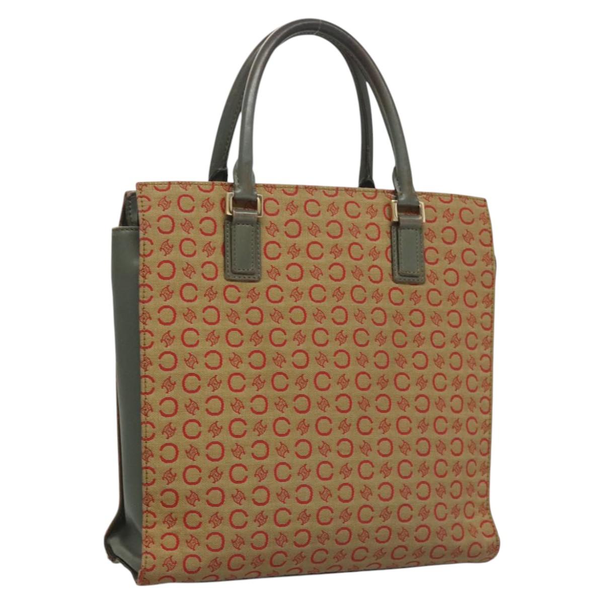 CELINE C Macadam Canvas Hand Bag Beige Gold Auth 118212