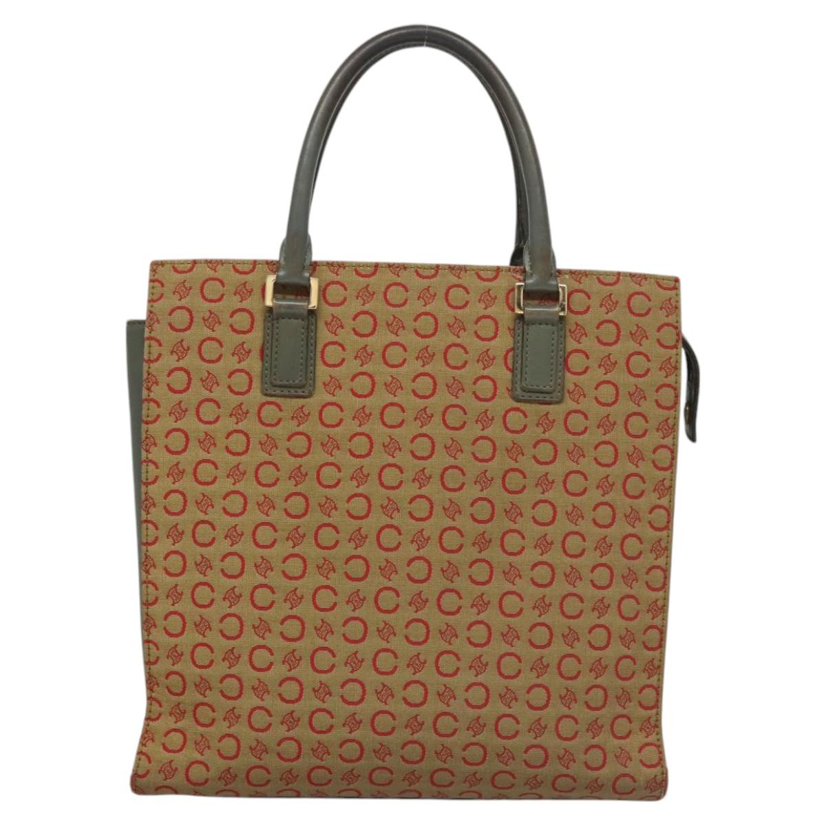 CELINE C Macadam Canvas Hand Bag Beige Gold Auth 118212
