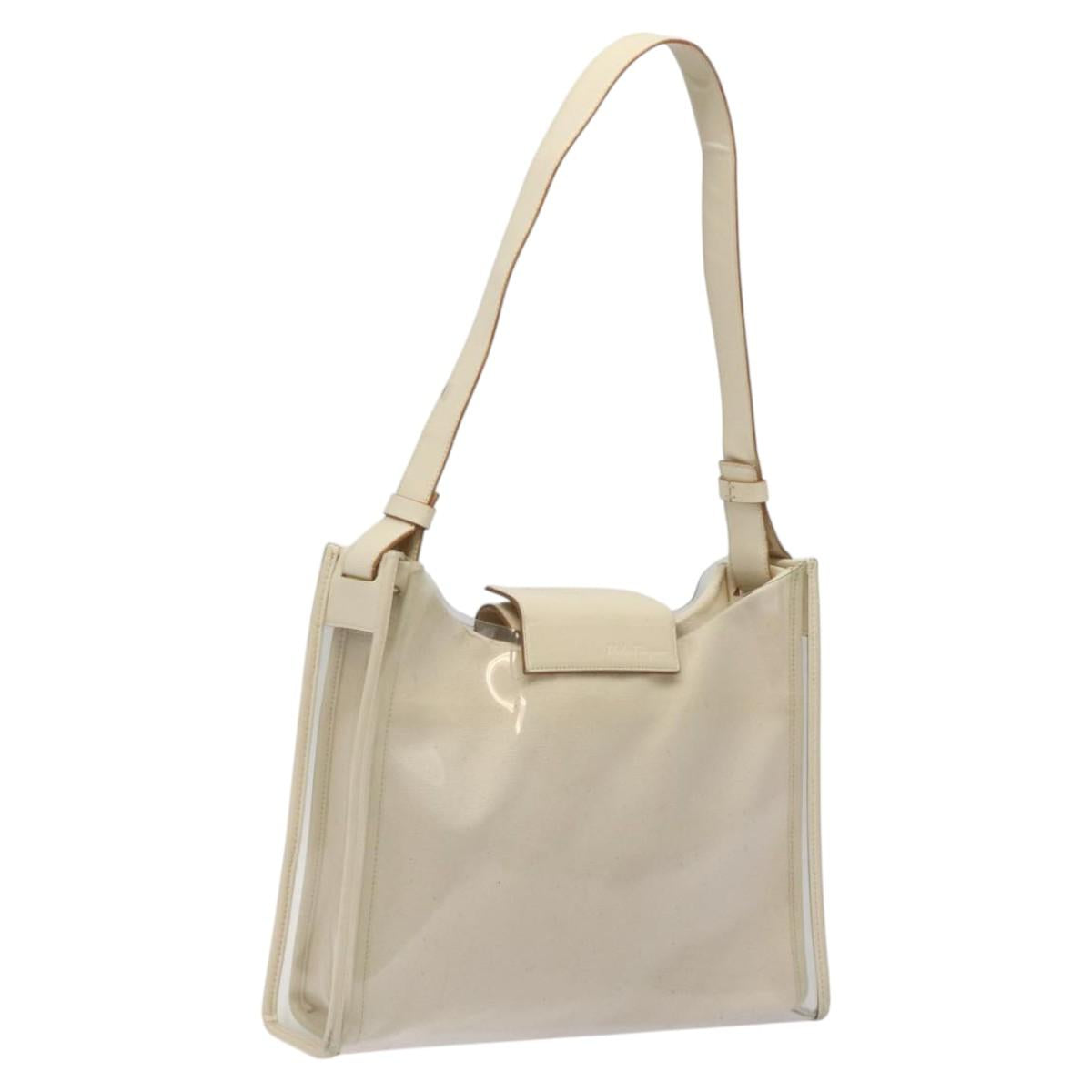 Salvatore Ferragamo Shoulder Bag Vinyl Clear Beige Auth 118213