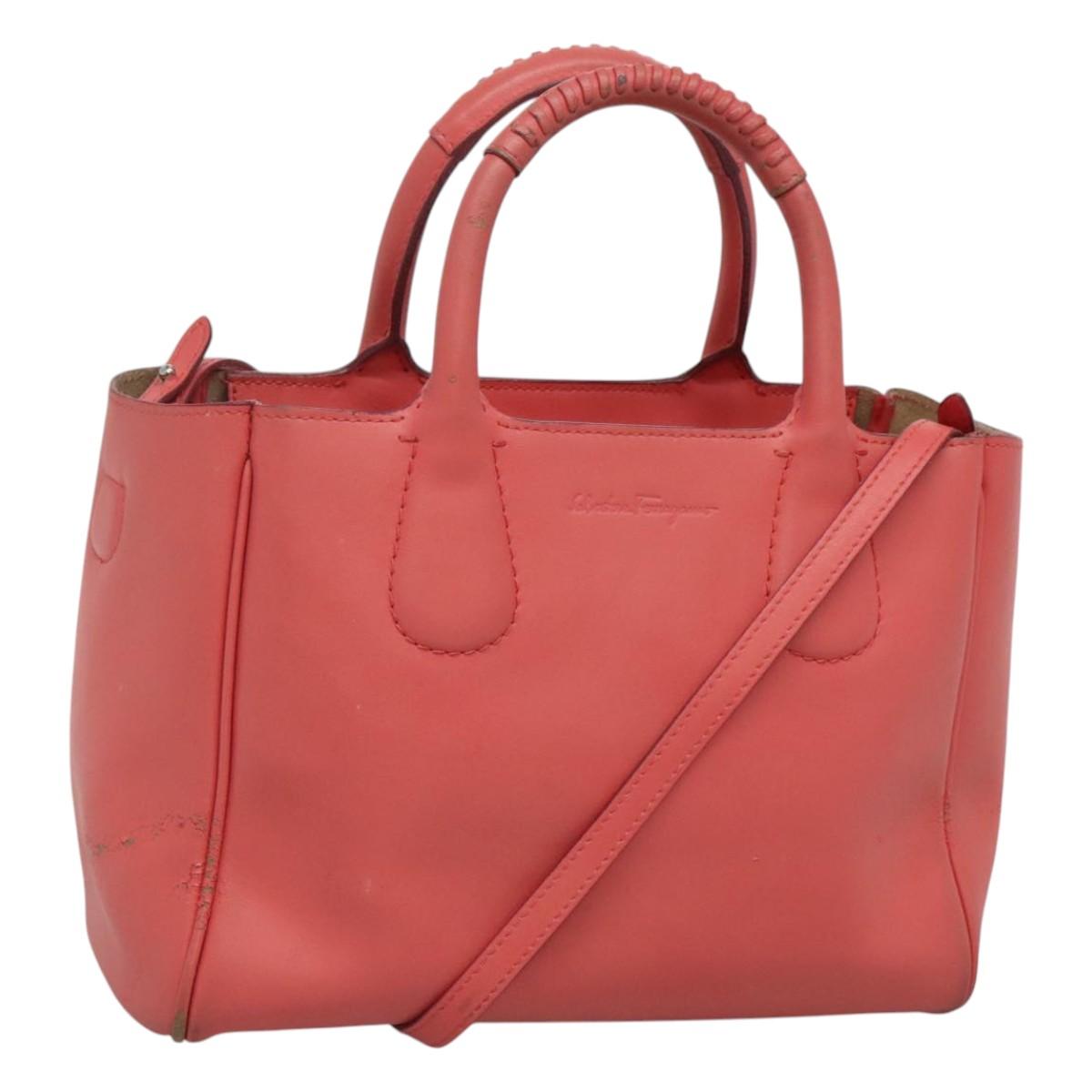 Salvatore Ferragamo Hand Bag Leather 2way Pink Silver Auth 118214