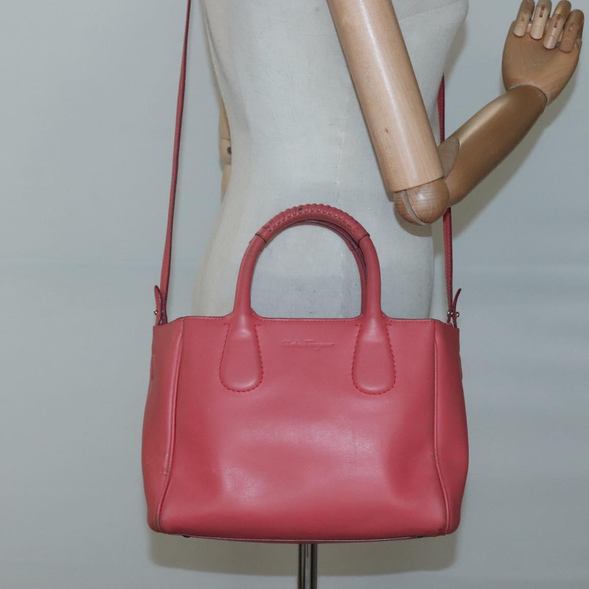 Salvatore Ferragamo Hand Bag Leather 2way Pink Silver Auth 118214