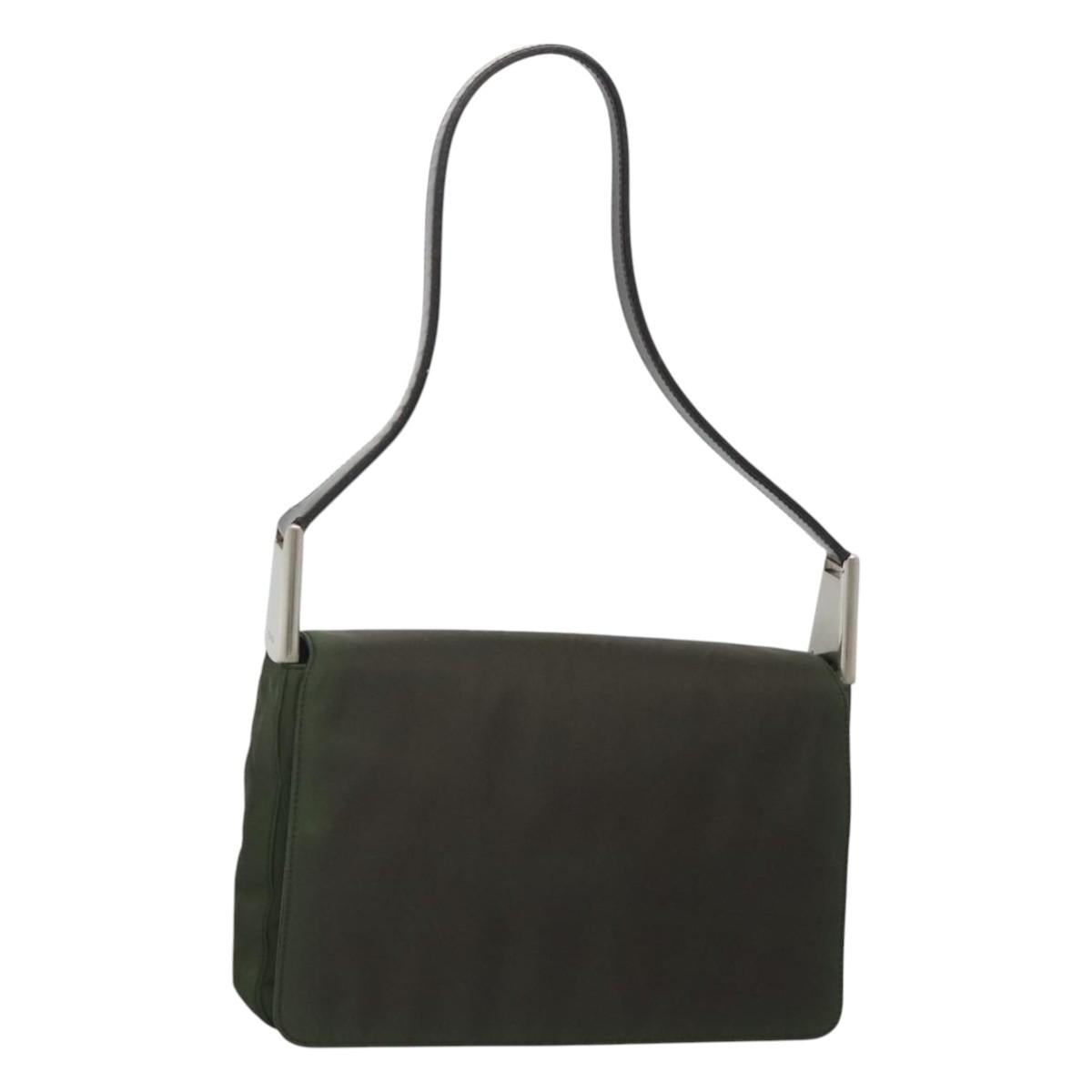 PRADA Shoulder Bag Nylon Khaki Silver Auth 118216