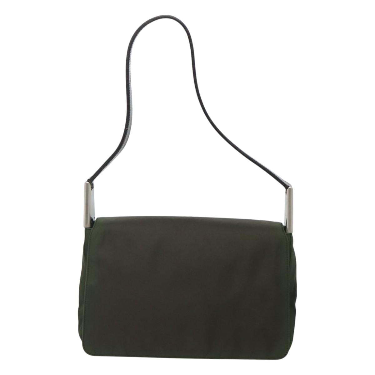 PRADA Shoulder Bag Nylon Khaki Silver Auth 118216