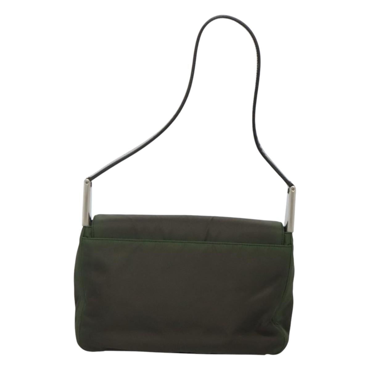 PRADA Shoulder Bag Nylon Khaki Silver Auth 118216