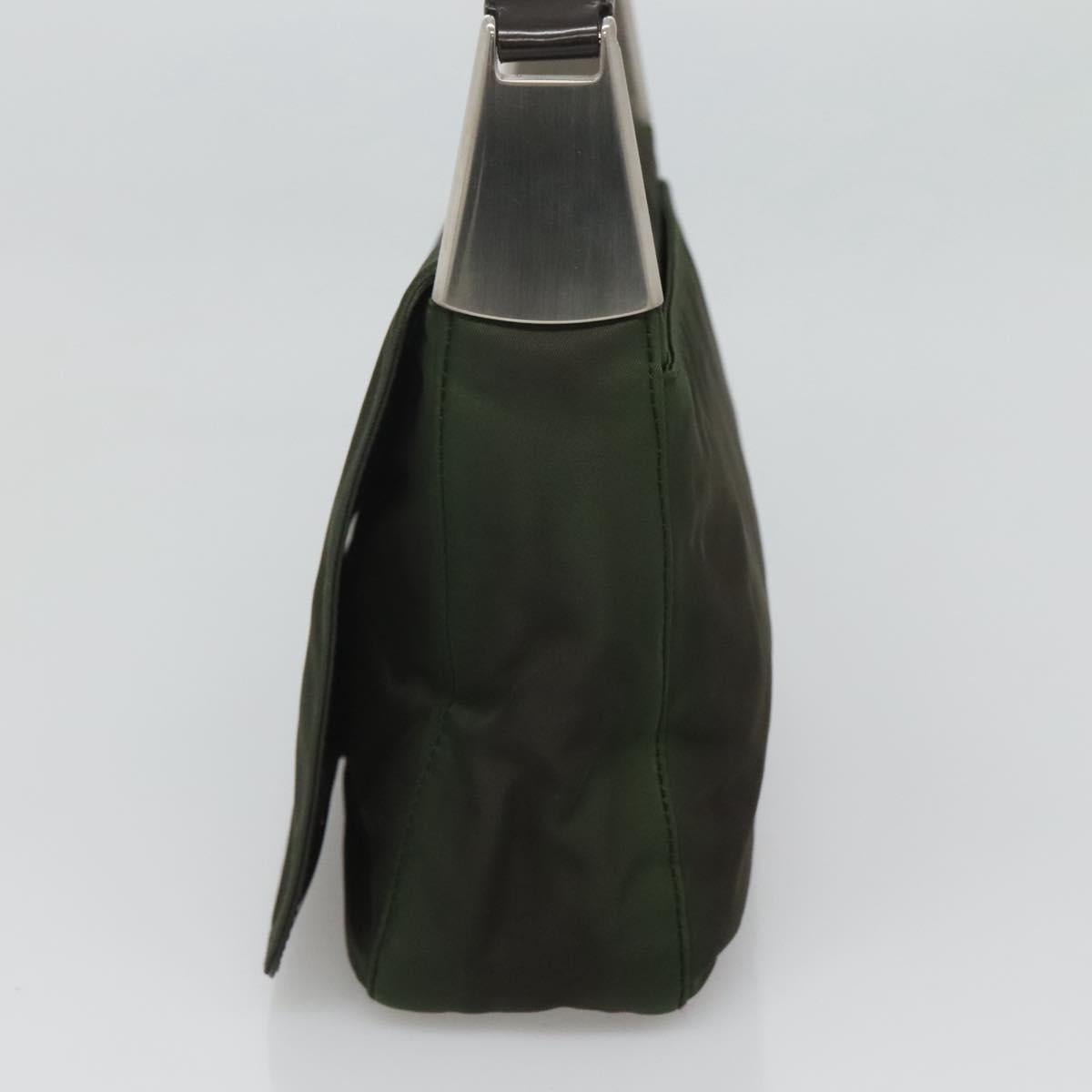 PRADA Shoulder Bag Nylon Khaki Silver Auth 118216