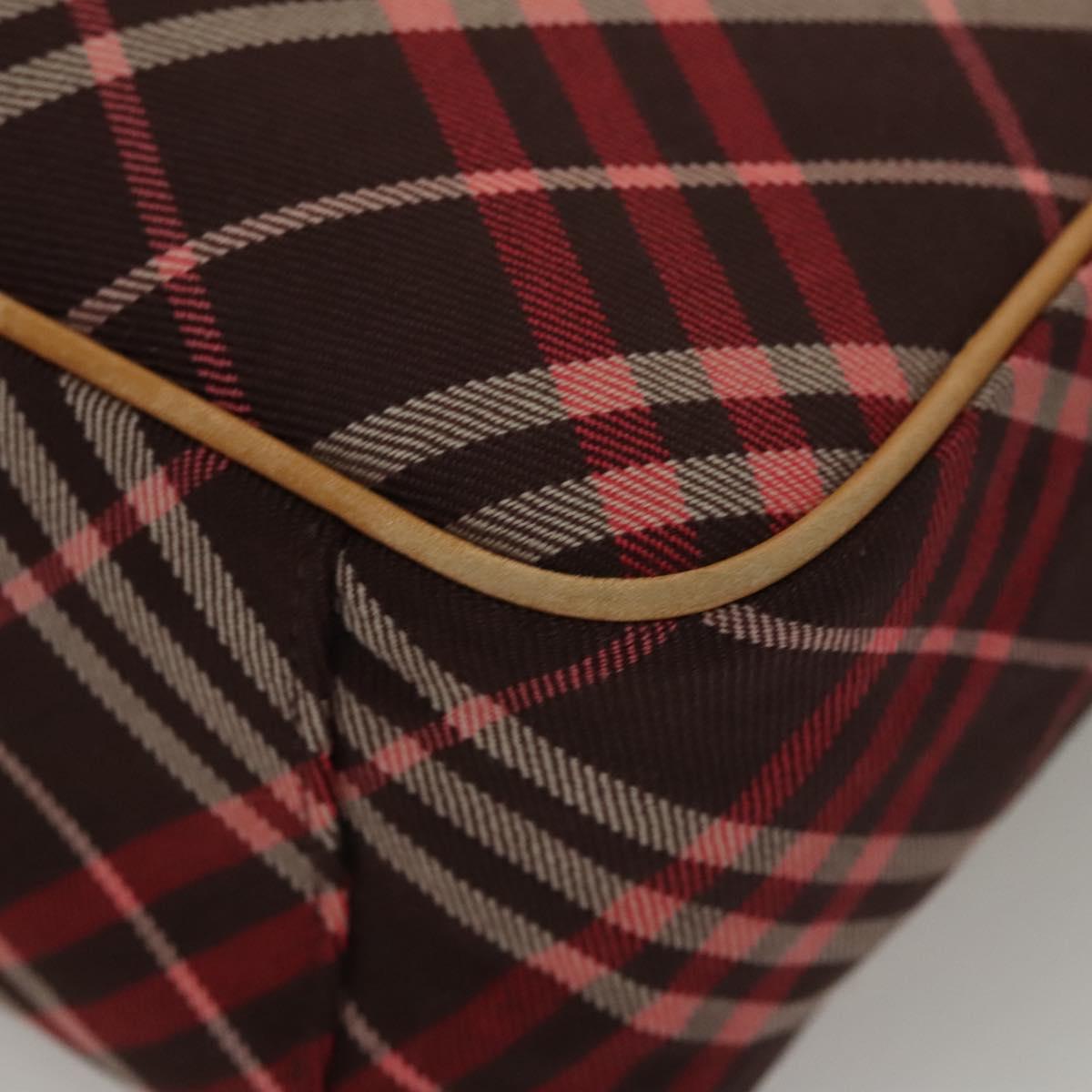 BURBERRY Nova Check Blue Label Tote Bag Canvas Pink Silver Auth 118227