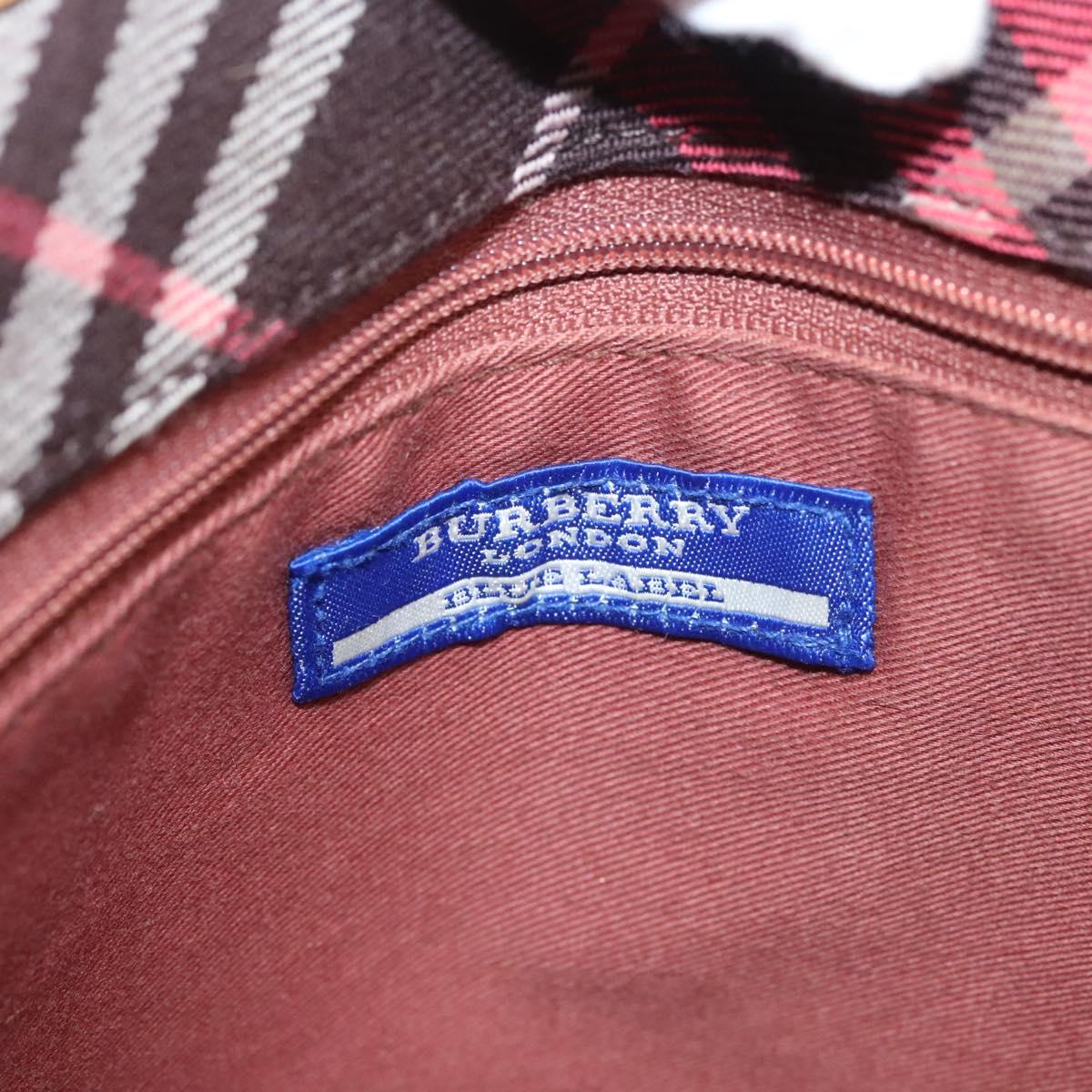 BURBERRY Nova Check Blue Label Tote Bag Canvas Pink Silver Auth 118227