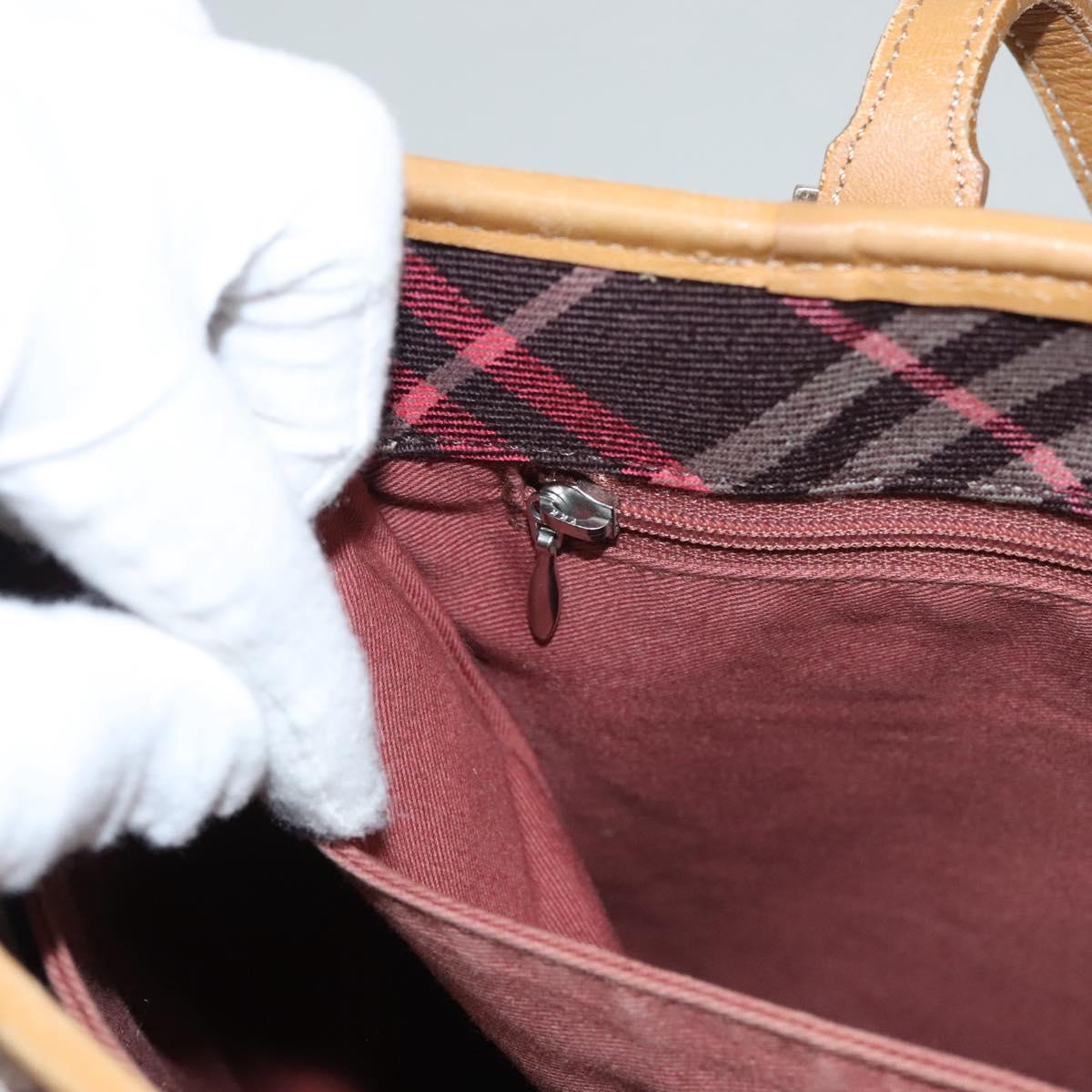 BURBERRY Nova Check Blue Label Tote Bag Canvas Pink Silver Auth 118227