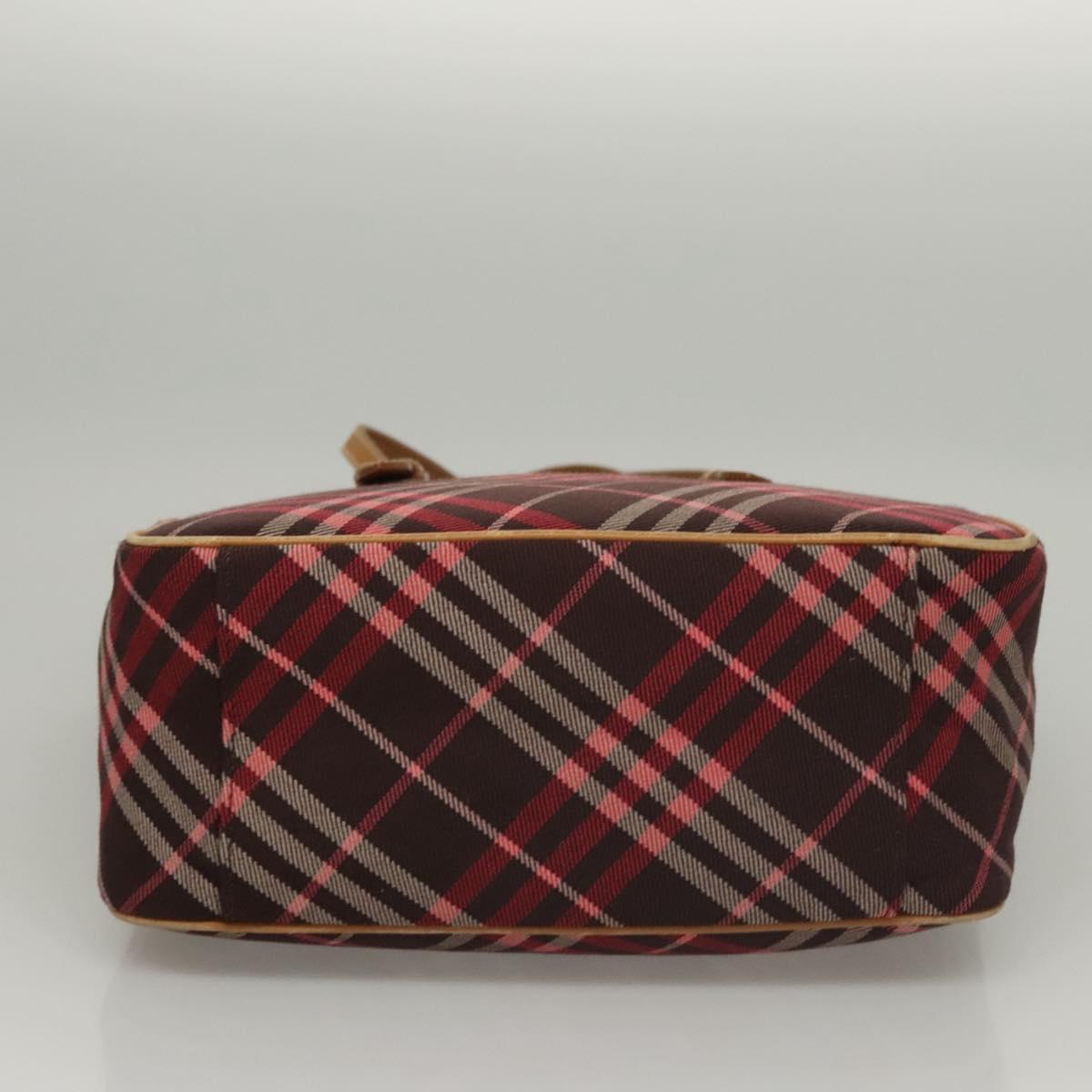 BURBERRY Nova Check Blue Label Tote Bag Canvas Pink Silver Auth 118227