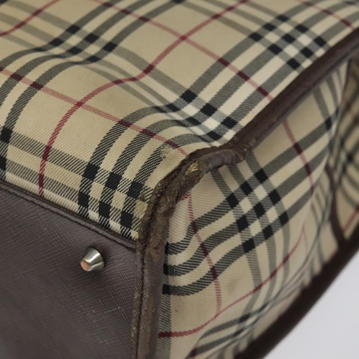 BURBERRY Nova Check Tote Bag Canvas Beige Silver Auth 118228