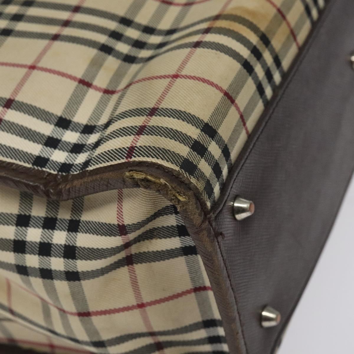 BURBERRY Nova Check Tote Bag Canvas Beige Silver Auth 118228