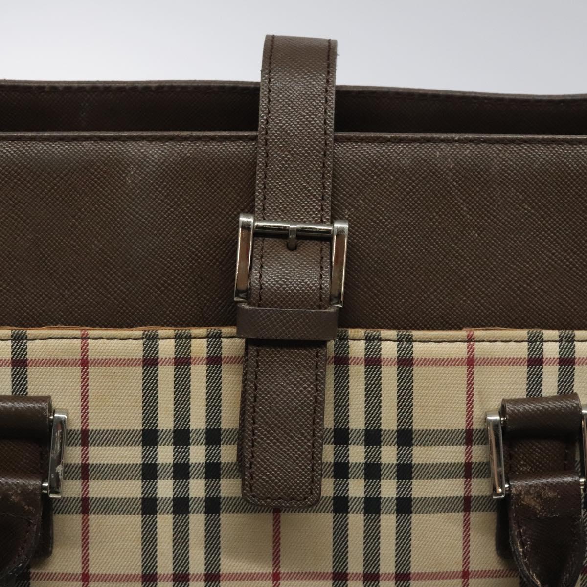 BURBERRY Nova Check Tote Bag Canvas Beige Silver Auth 118228
