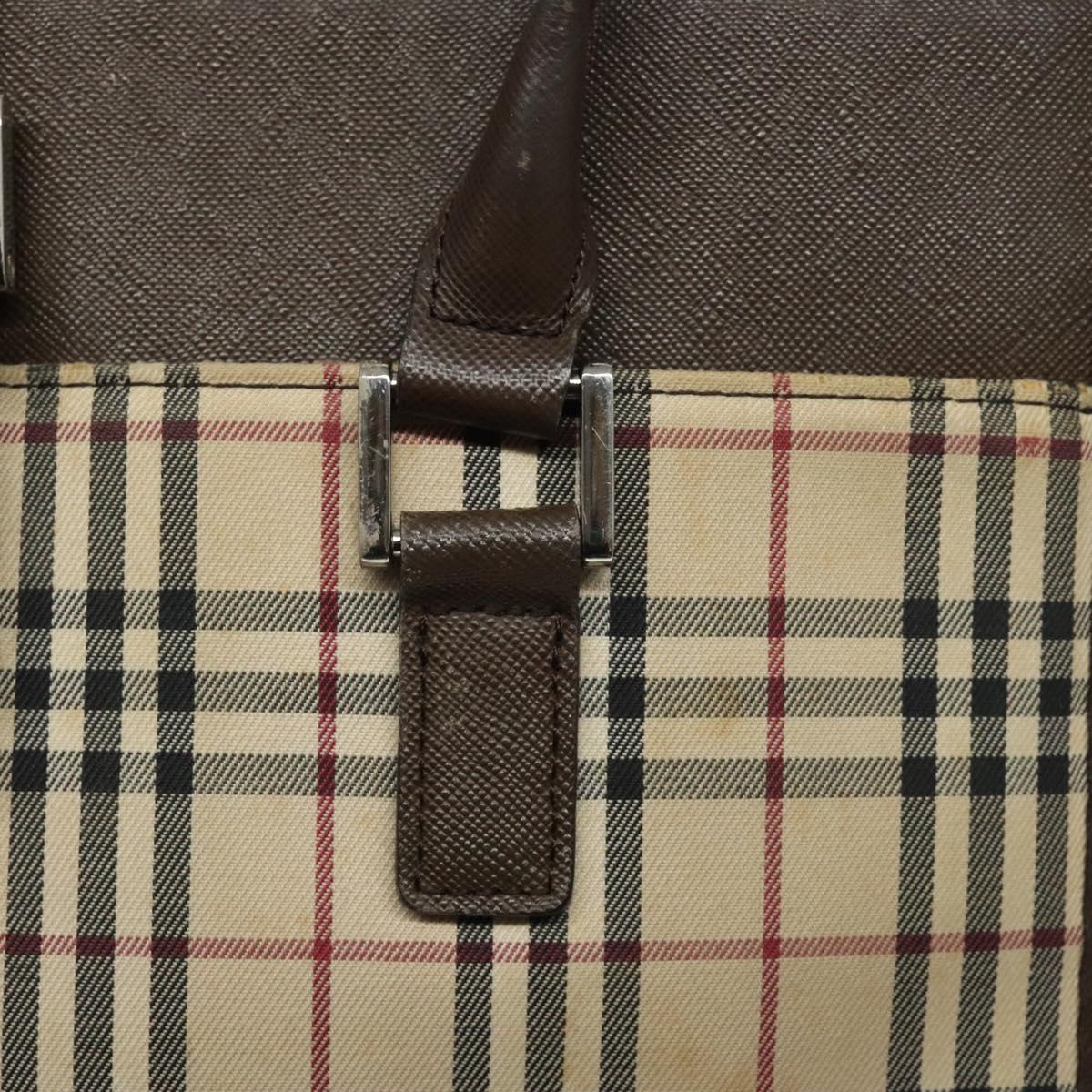BURBERRY Nova Check Tote Bag Canvas Beige Silver Auth 118228