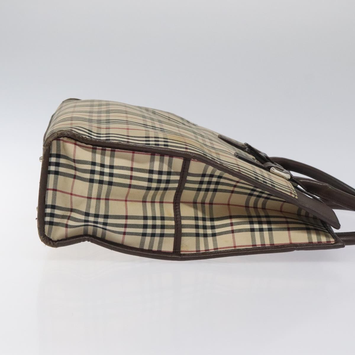 BURBERRY Nova Check Tote Bag Canvas Beige Silver Auth 118228