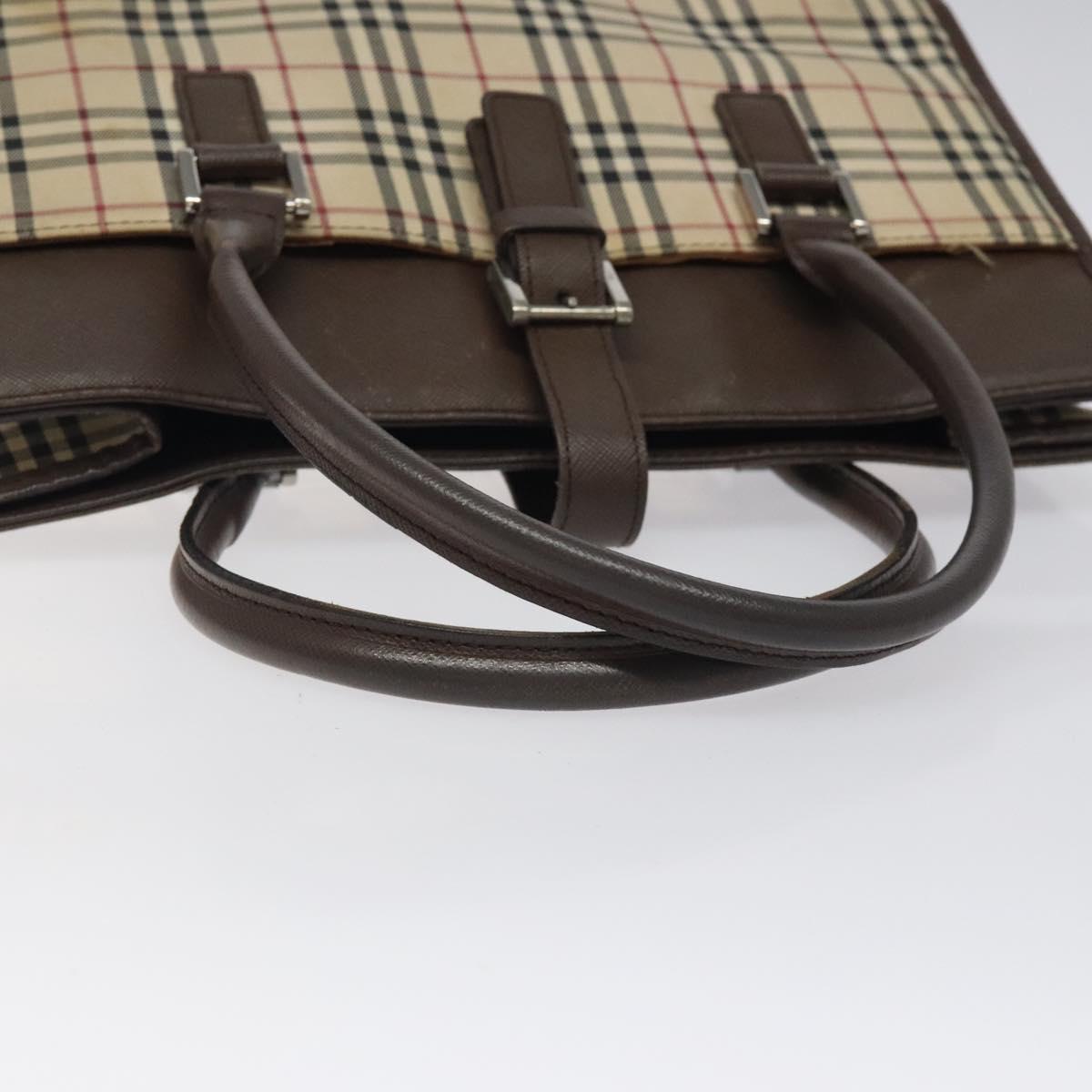 BURBERRY Nova Check Tote Bag Canvas Beige Silver Auth 118228