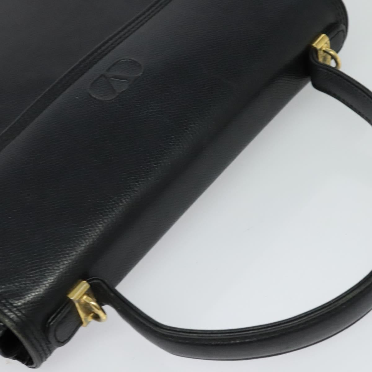 VALENTINO Hand Bag Leather 2way Black Gold Auth 118234