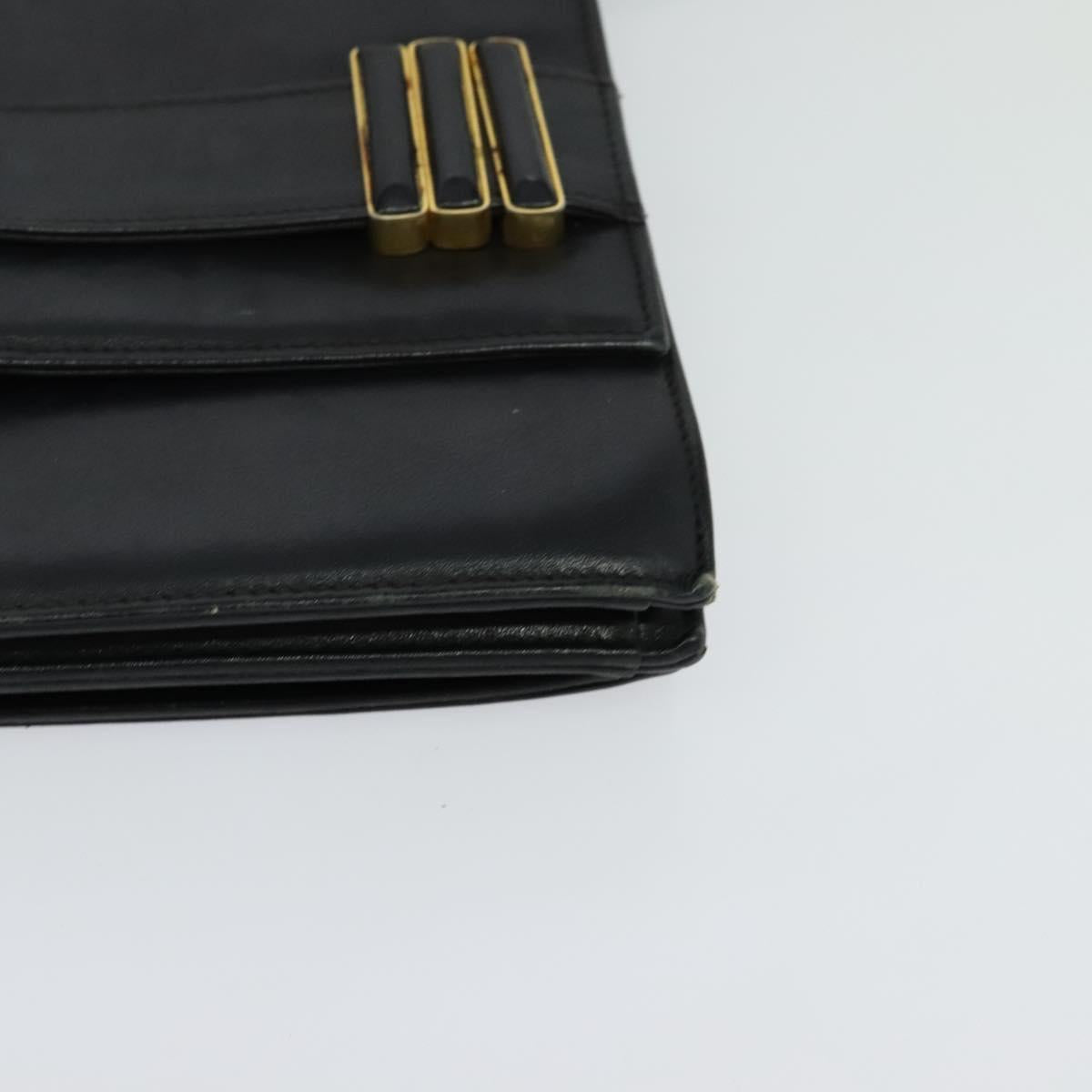 VALENTINO Shoulder Bag Leather Navy Gold Auth 118235